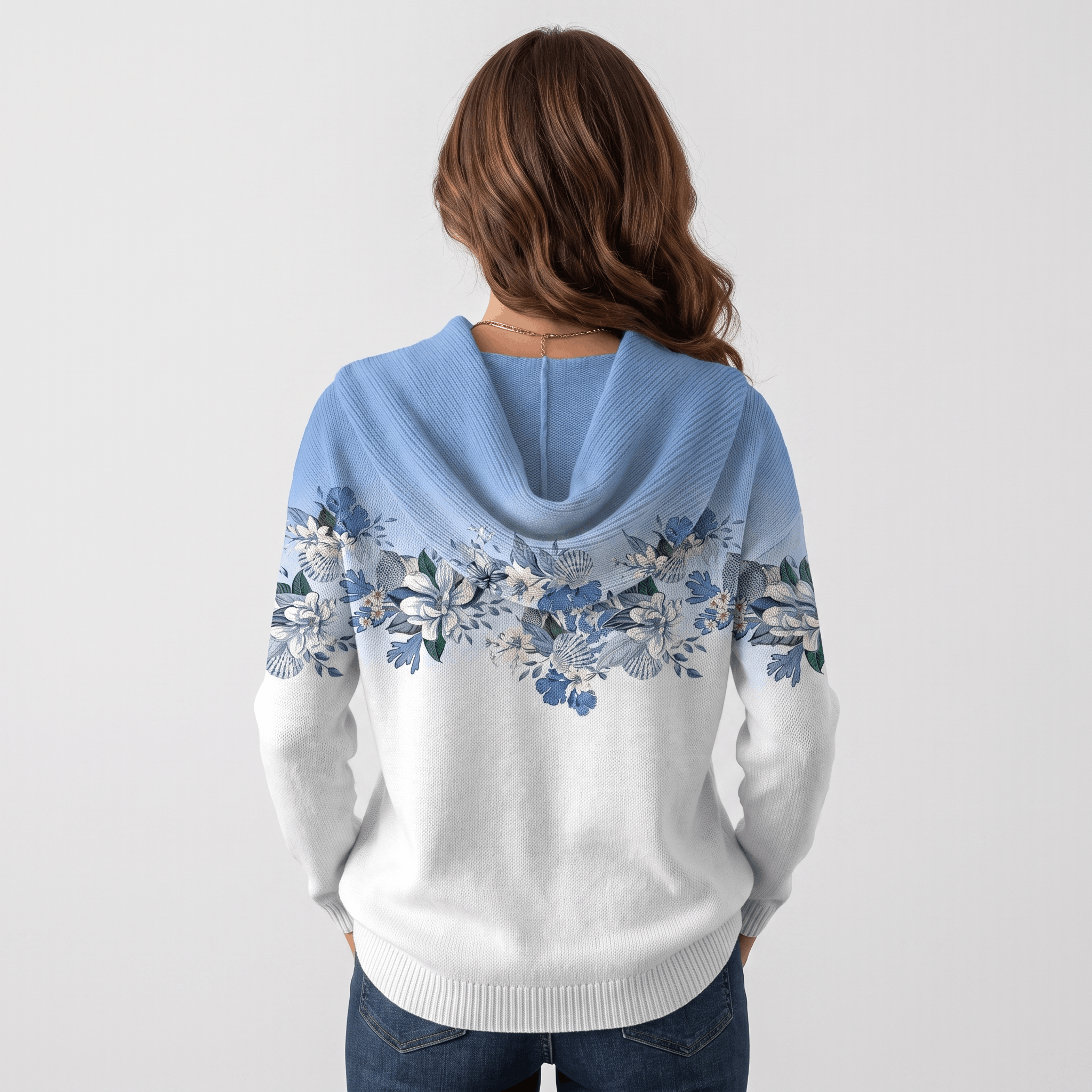 Rosalie Floral Knit Sweater – Draped Cowl Neck Pullover