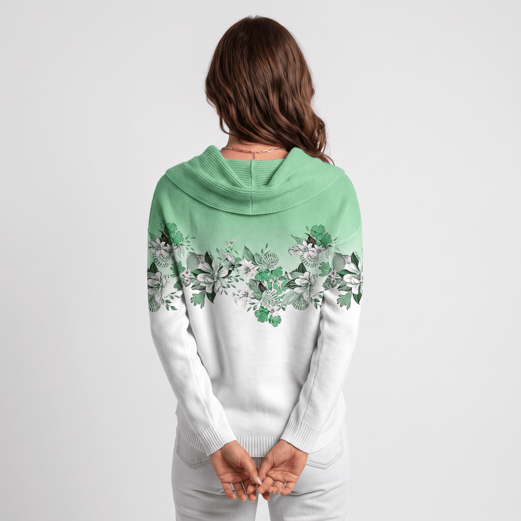 Rosalie Floral Knit Sweater – Draped Cowl Neck Pullover