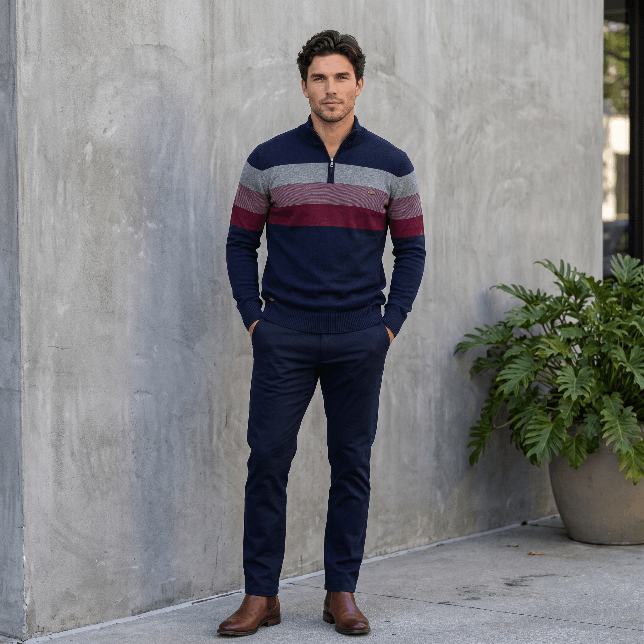Raffy Cotton Half-Zip Sweater – Ribbed Long Sleeve Pullover