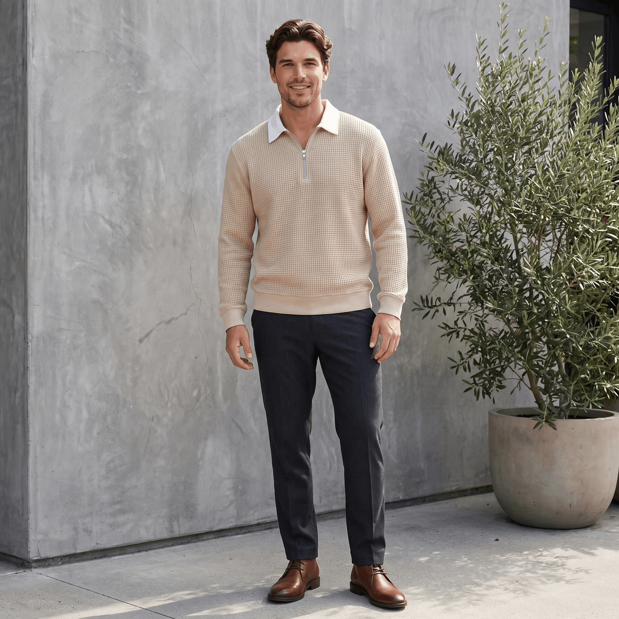 Kerwyn Waffle Knit Polo Sweater – Quarter Zip Textured Pullover