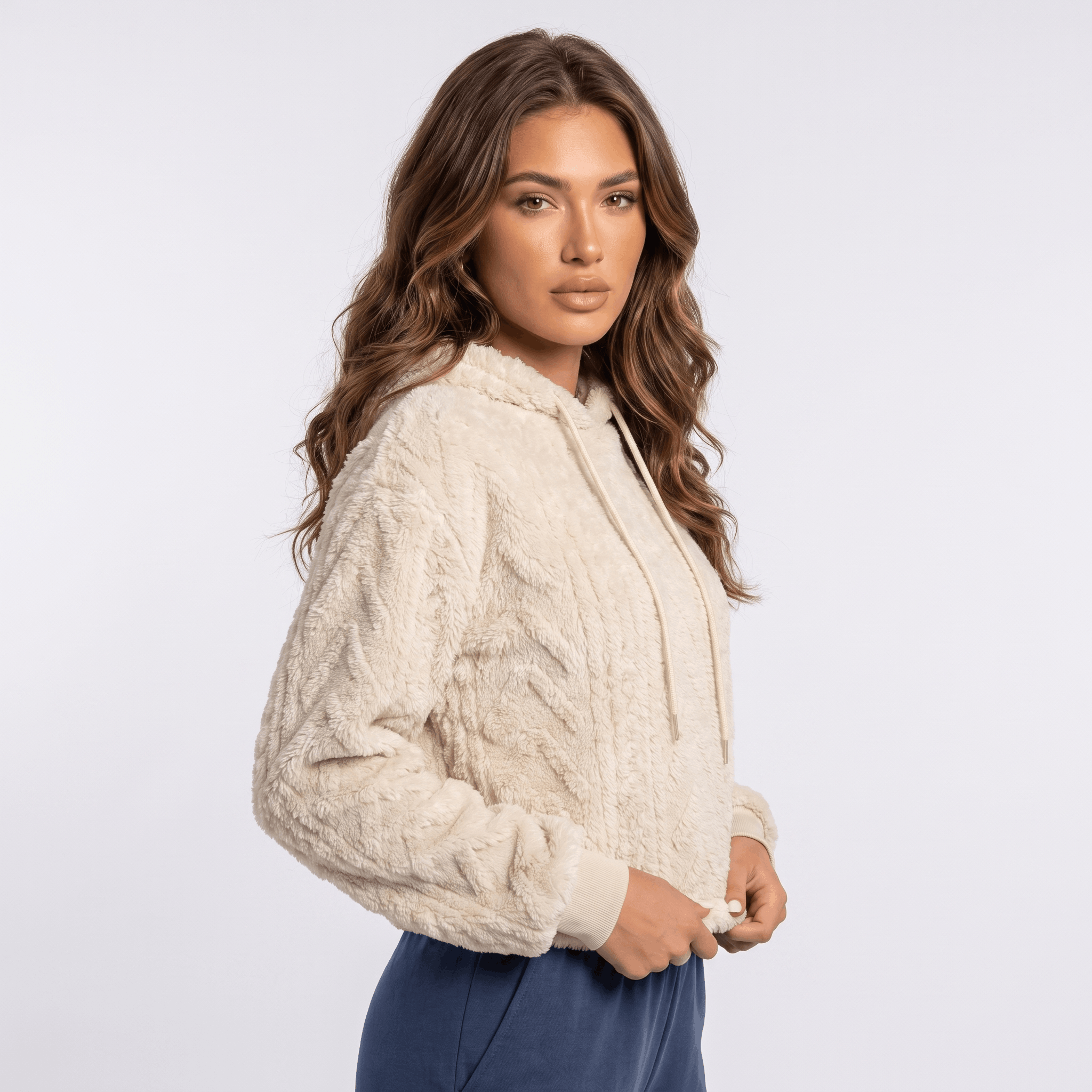 Aubrey Plush Fleece Hoodie Sweater – Oversized Cable Texture Pullover