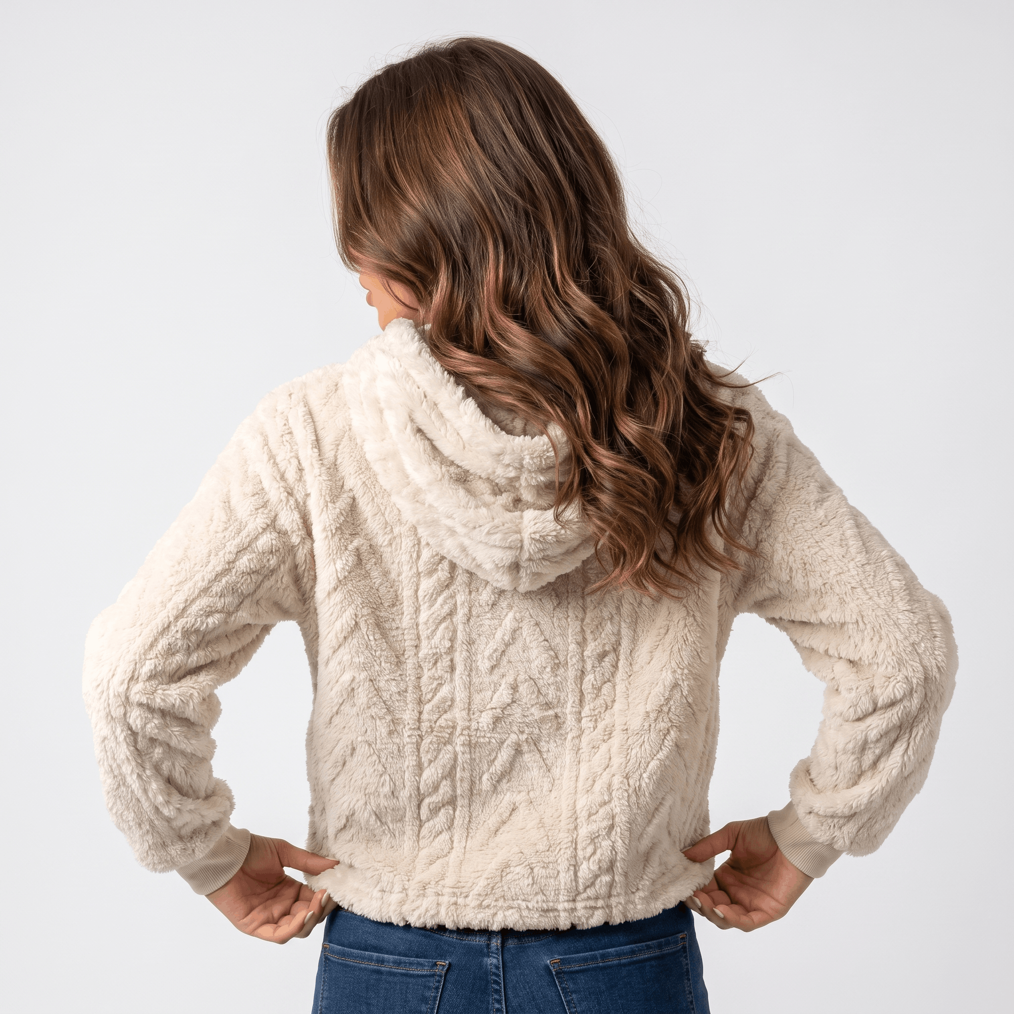 Aubrey Plush Fleece Hoodie Sweater – Oversized Cable Texture Pullover