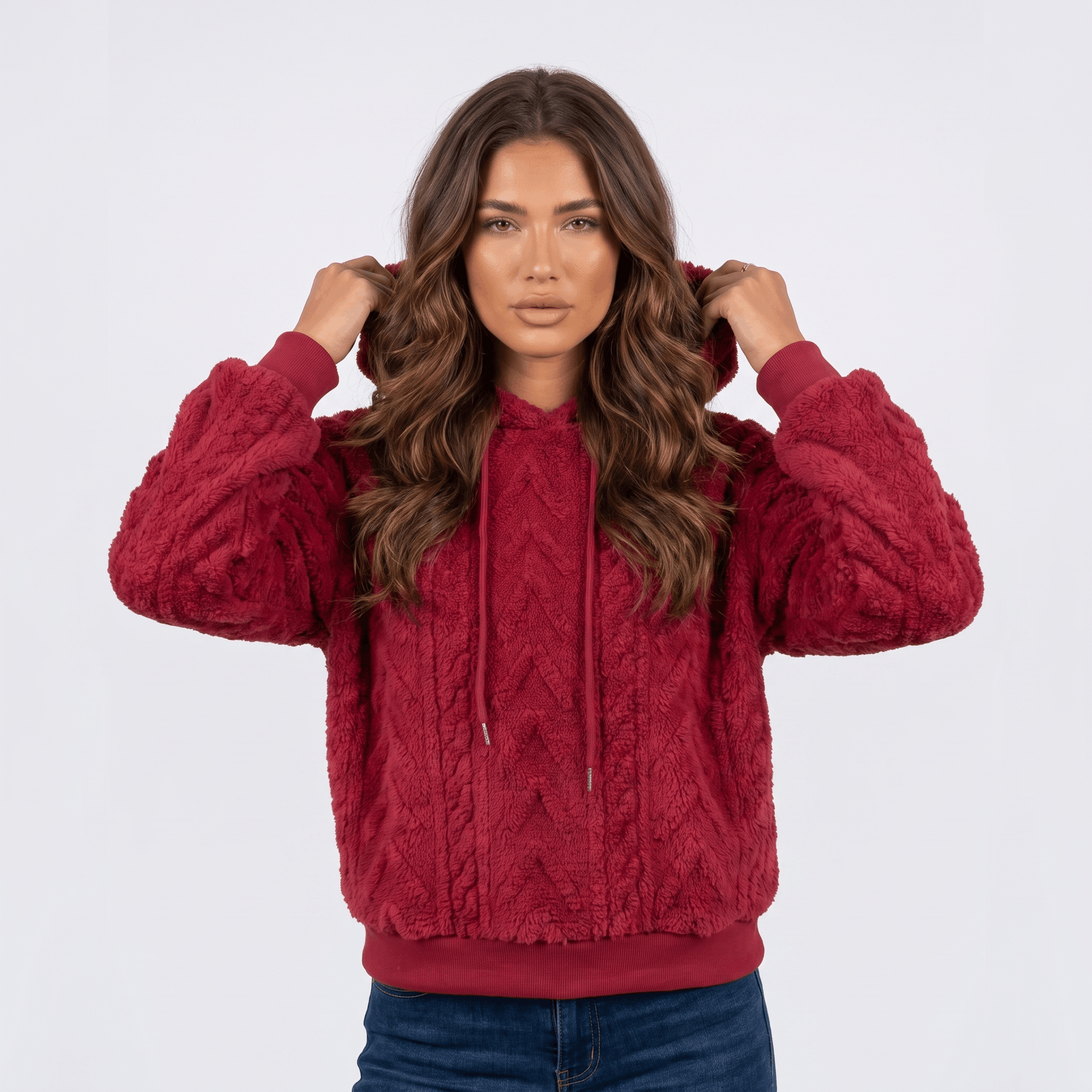 Aubrey Plush Fleece Hoodie Sweater – Oversized Cable Texture Pullover
