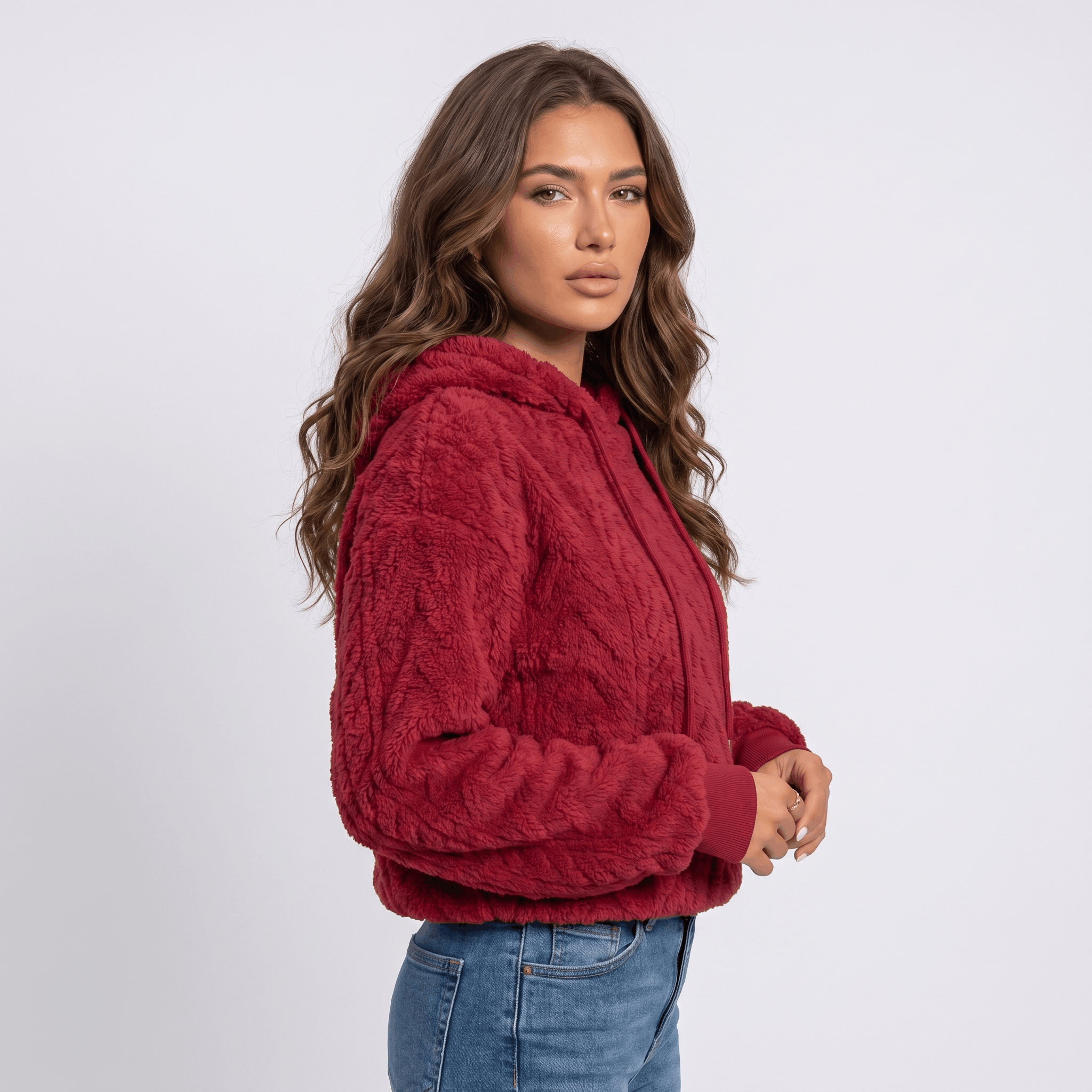 Aubrey Plush Fleece Hoodie Sweater – Oversized Cable Texture Pullover