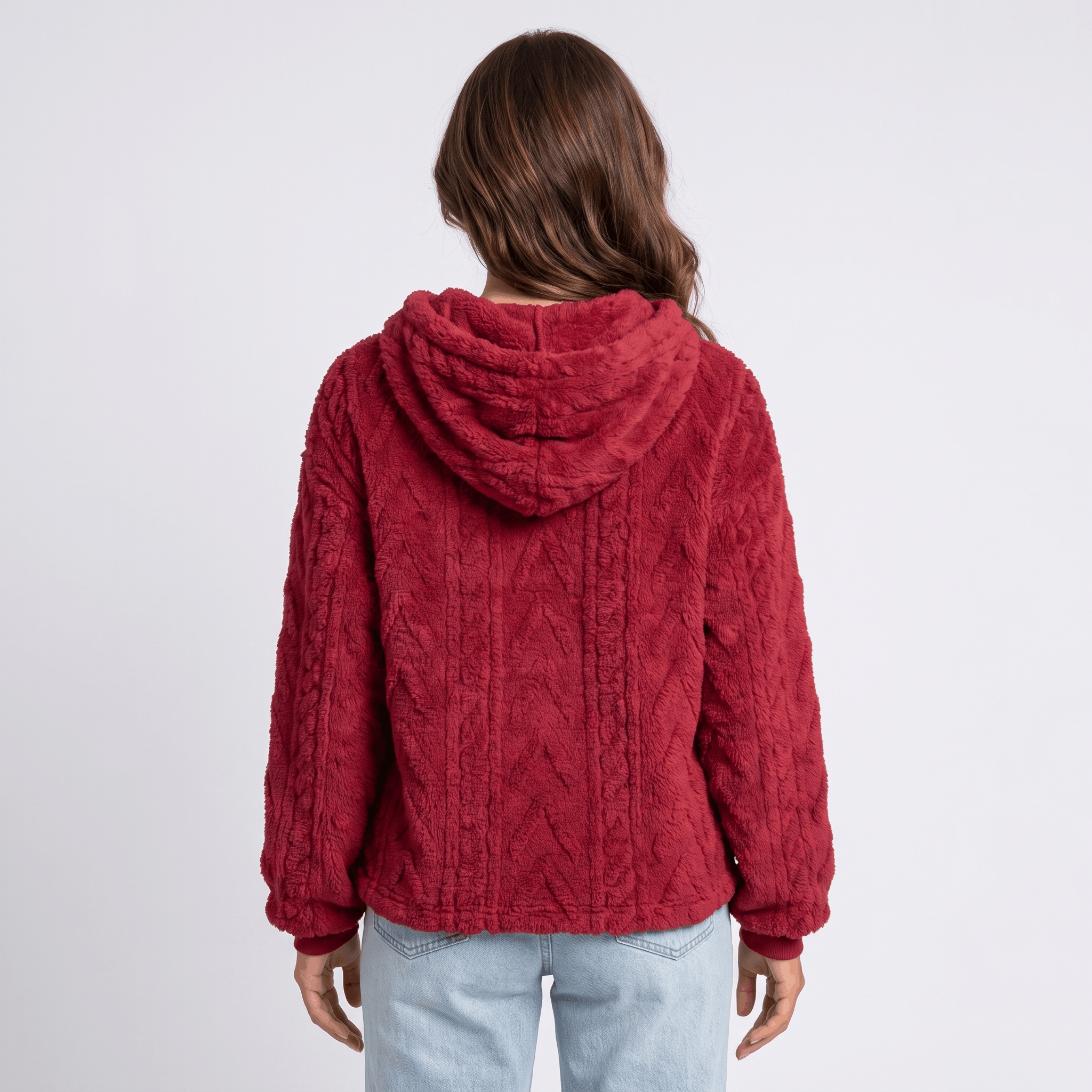 Aubrey Plush Fleece Hoodie Sweater – Oversized Cable Texture Pullover