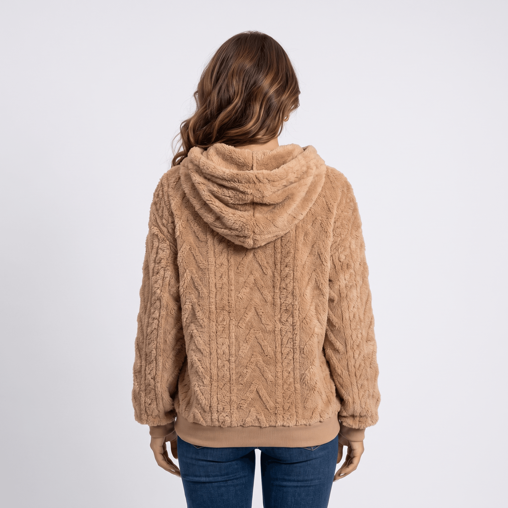 Aubrey Plush Fleece Hoodie Sweater – Oversized Cable Texture Pullover