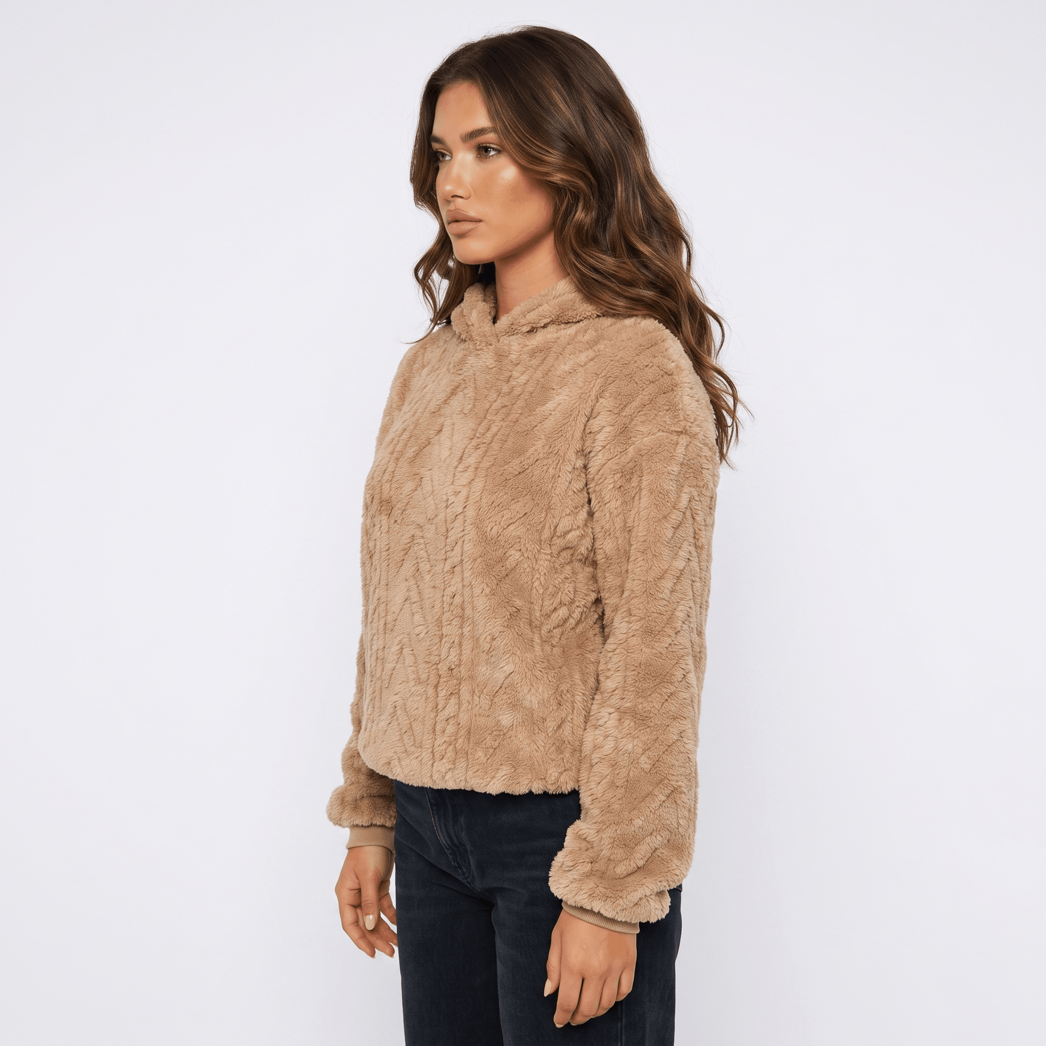 Aubrey Plush Fleece Hoodie Sweater – Oversized Cable Texture Pullover