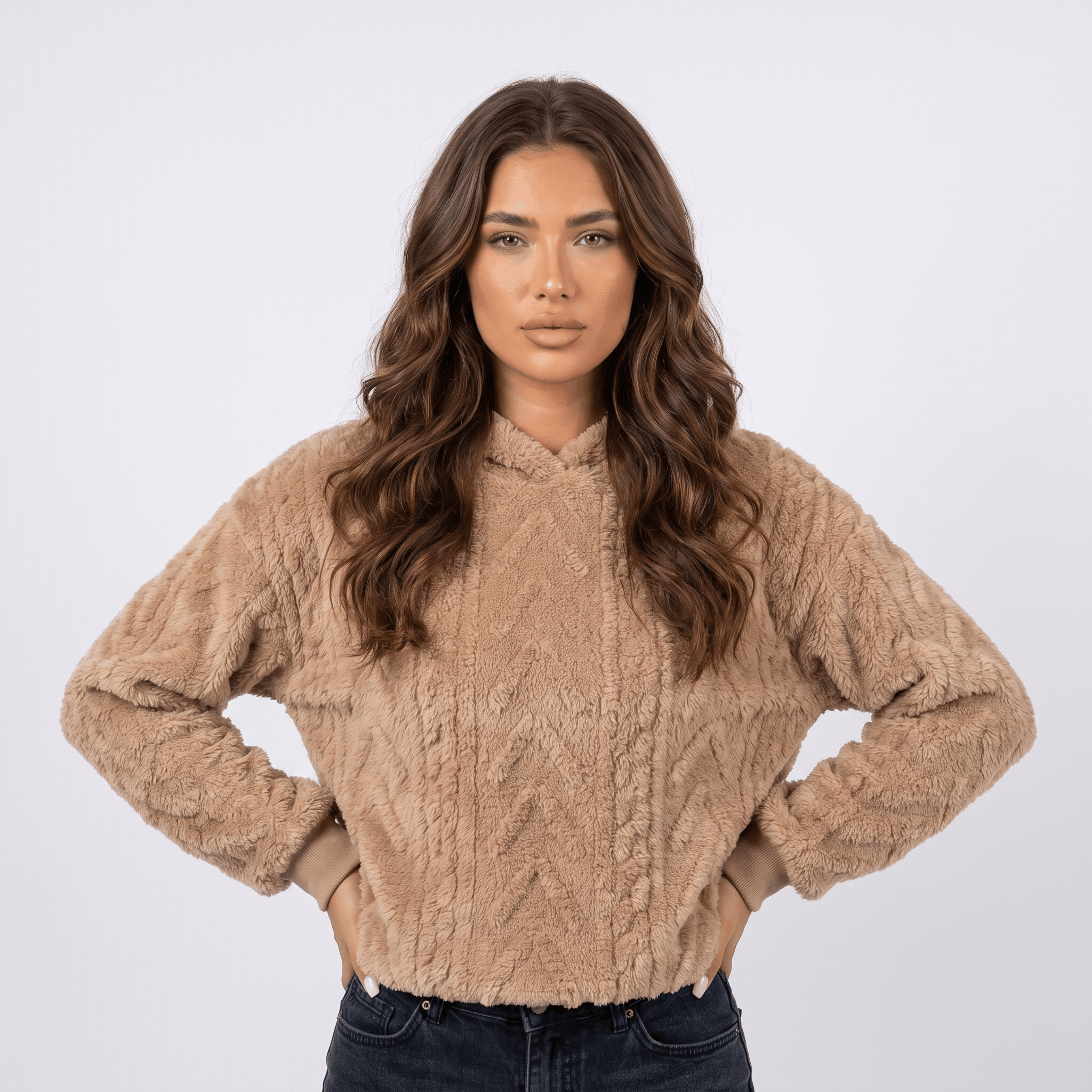 Aubrey Plush Fleece Hoodie Sweater – Oversized Cable Texture Pullover