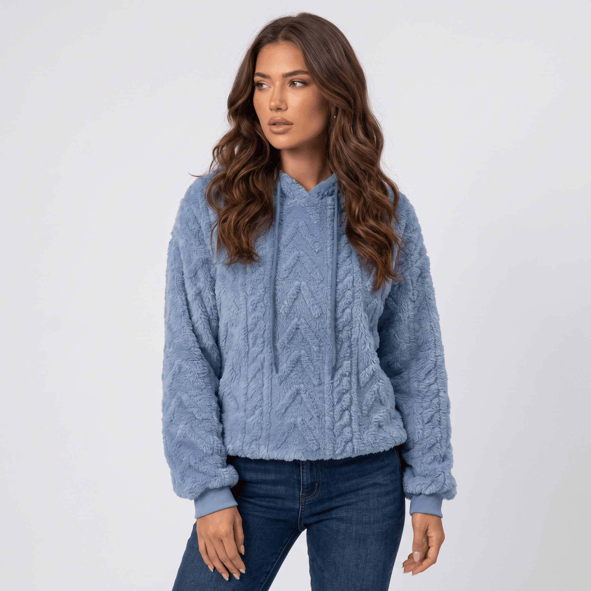 Aubrey Plush Fleece Hoodie Sweater – Oversized Cable Texture Pullover