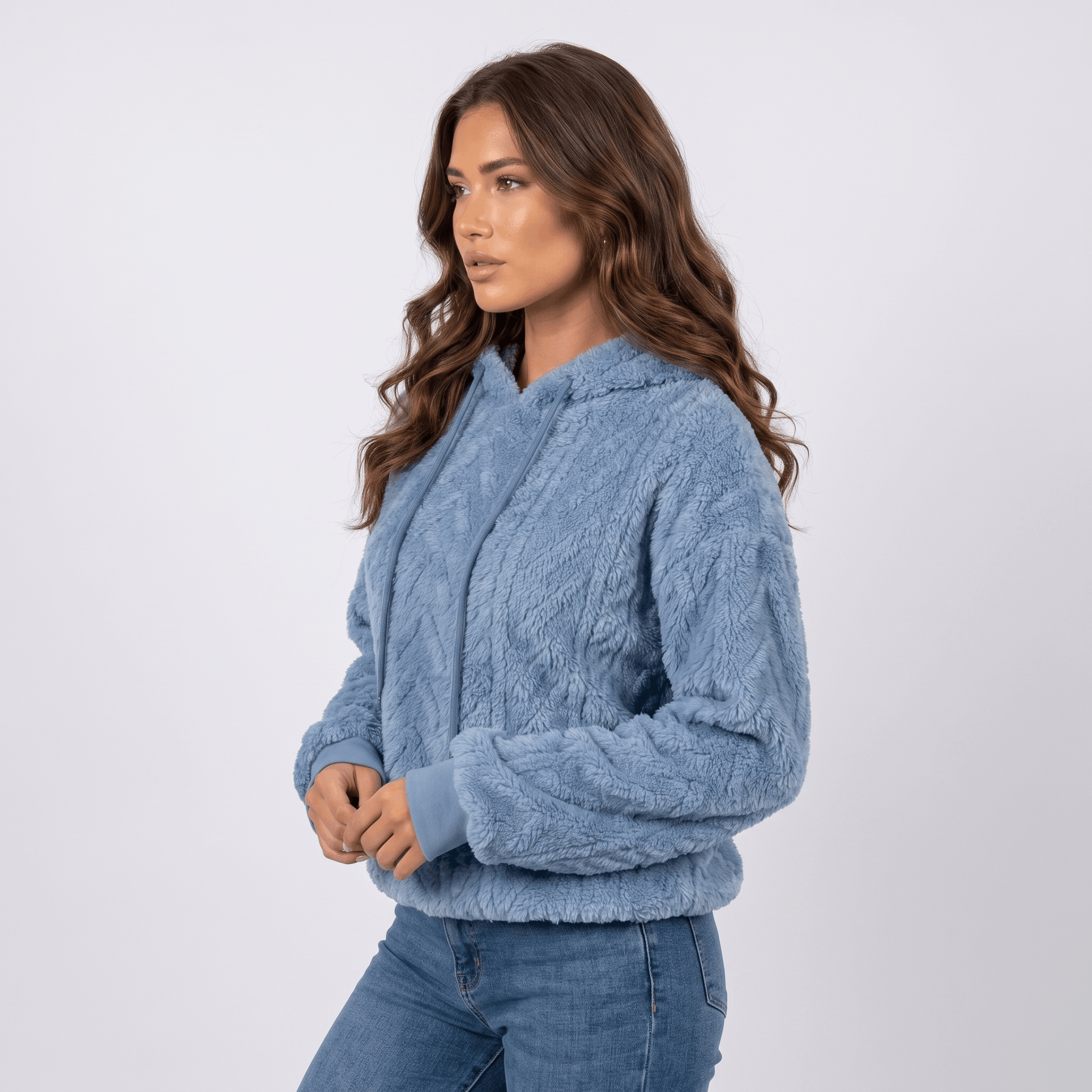 Aubrey Plush Fleece Hoodie Sweater – Oversized Cable Texture Pullover