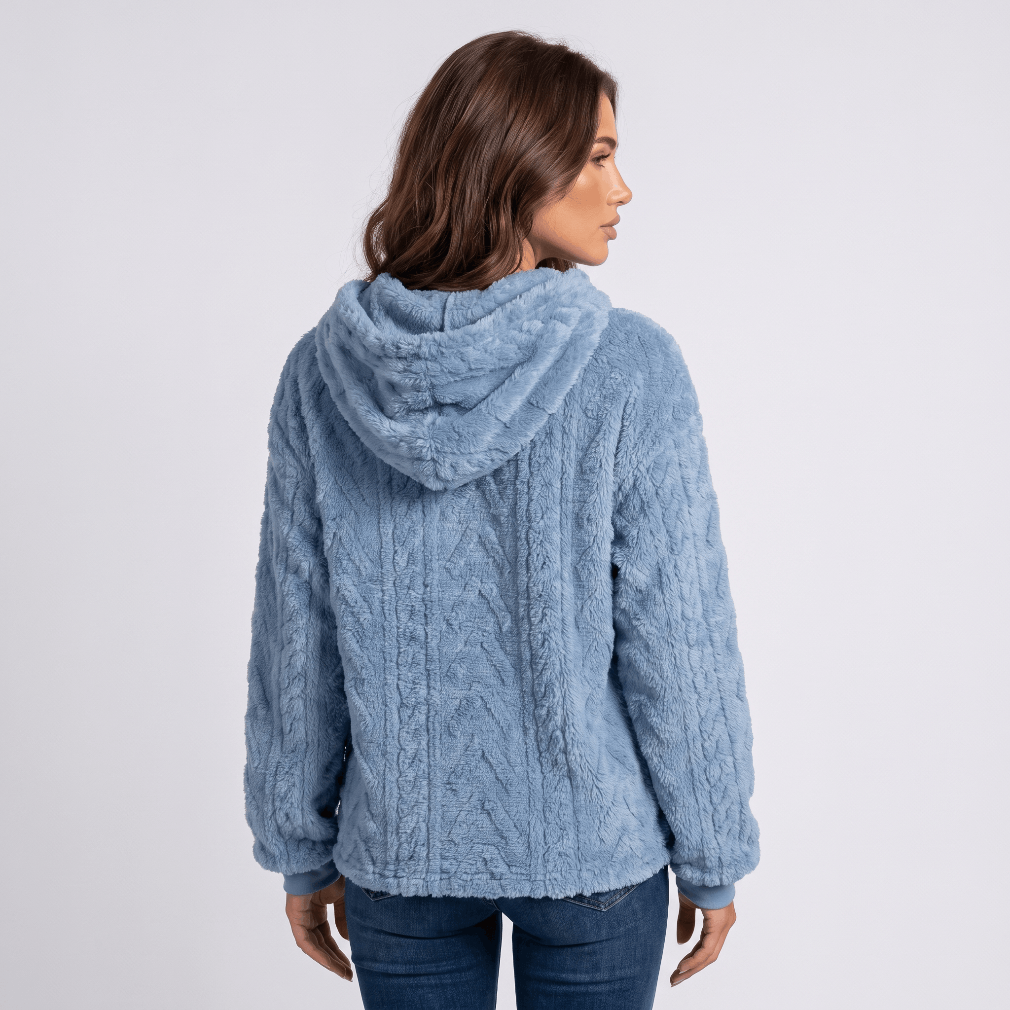 Aubrey Plush Fleece Hoodie Sweater – Oversized Cable Texture Pullover