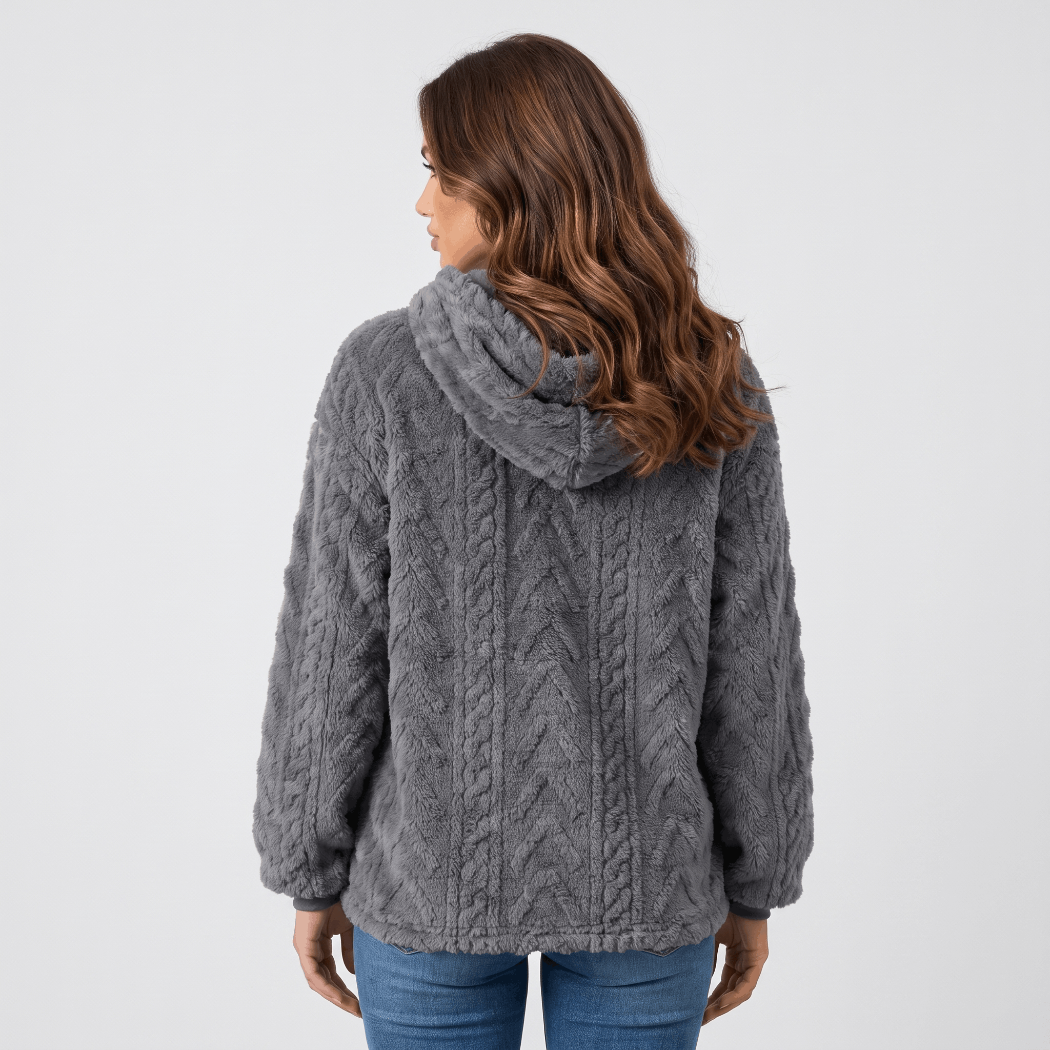 Aubrey Plush Fleece Hoodie Sweater – Oversized Cable Texture Pullover