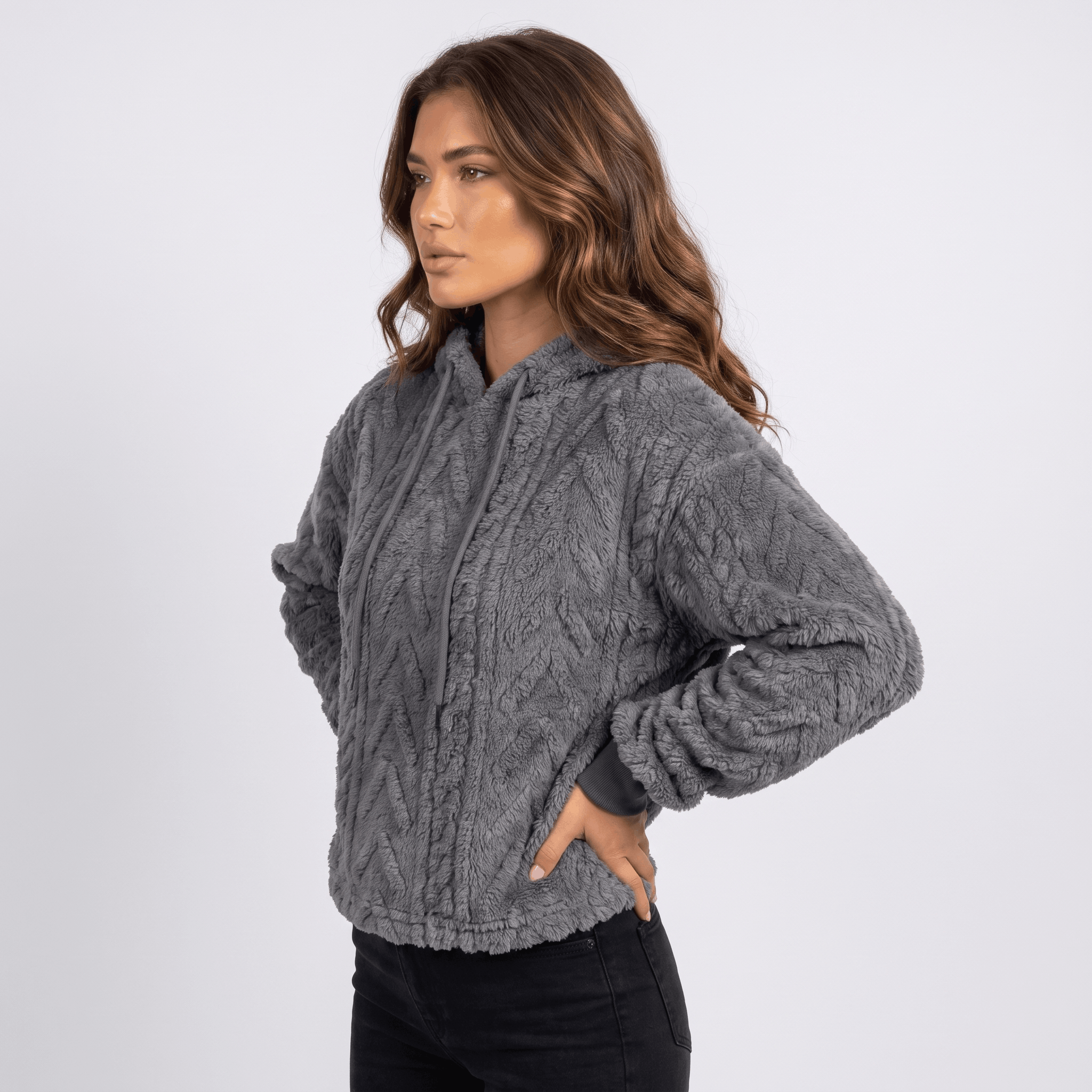 Aubrey Plush Fleece Hoodie Sweater – Oversized Cable Texture Pullover