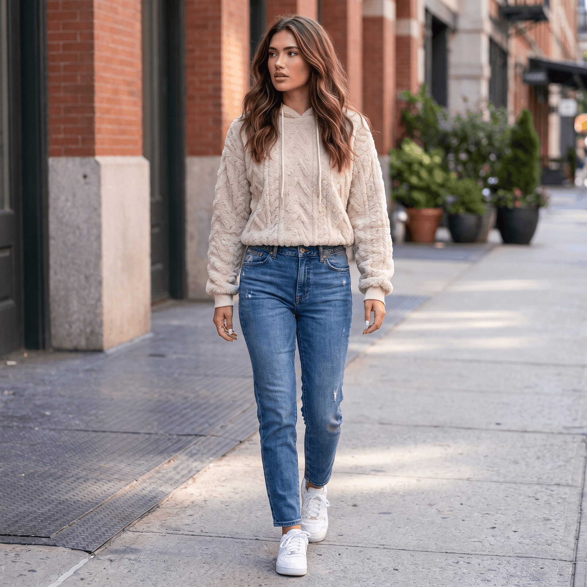 Aubrey Plush Fleece Hoodie Sweater – Oversized Cable Texture Pullover