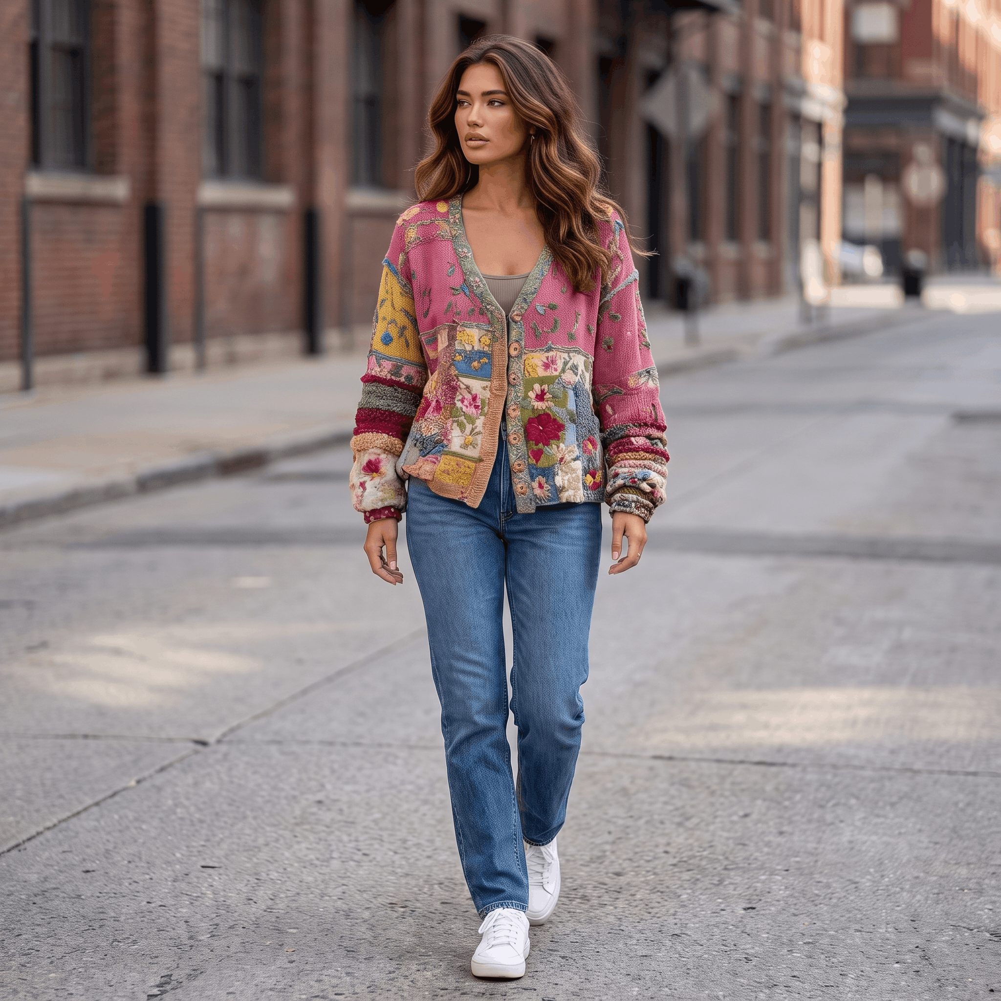 Rosalie Boho Patchwork Cardigan – Floral Knit Statement Layer