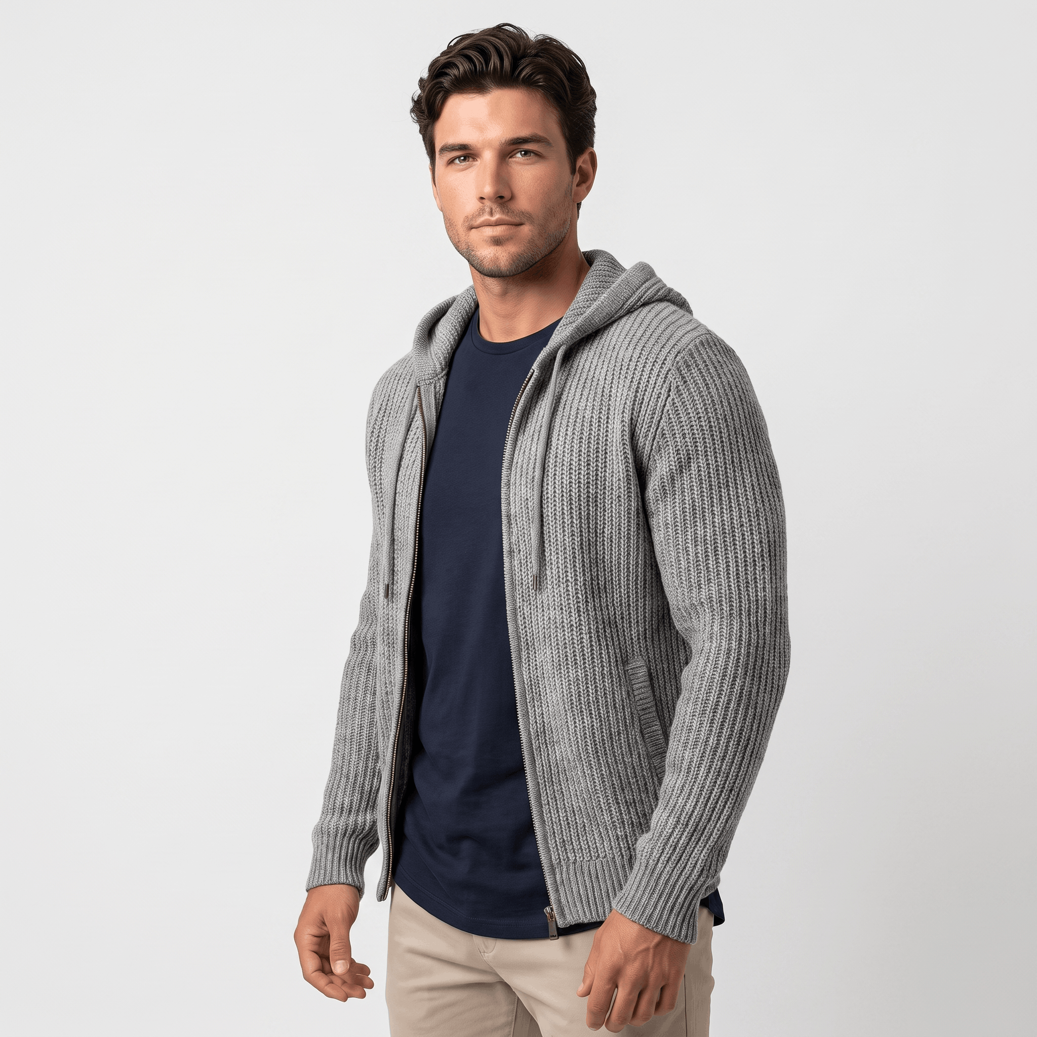 Maddox Hooded Knit Cardigan – Full Zip Ribbed Sweater