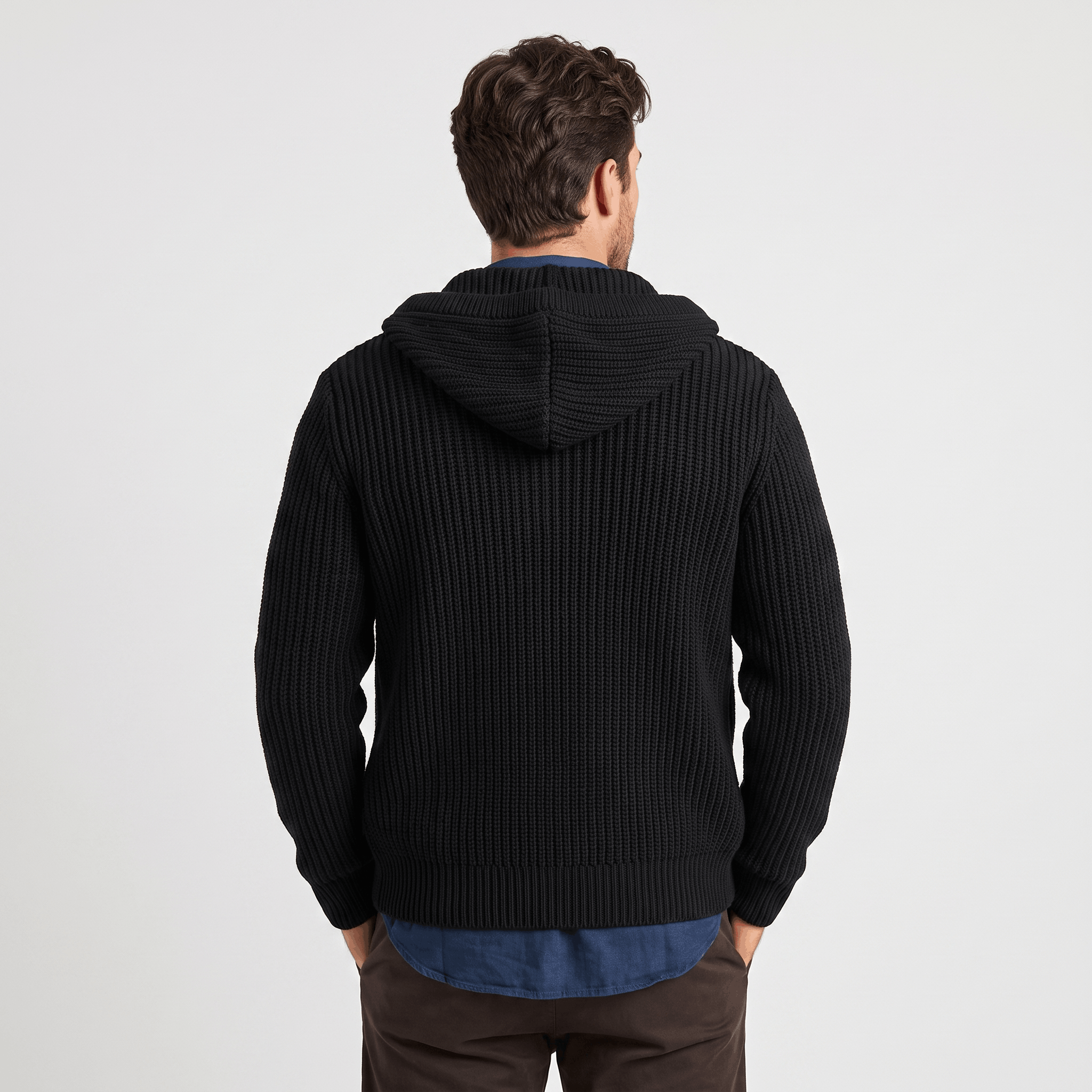 Maddox Hooded Knit Cardigan – Full Zip Ribbed Sweater