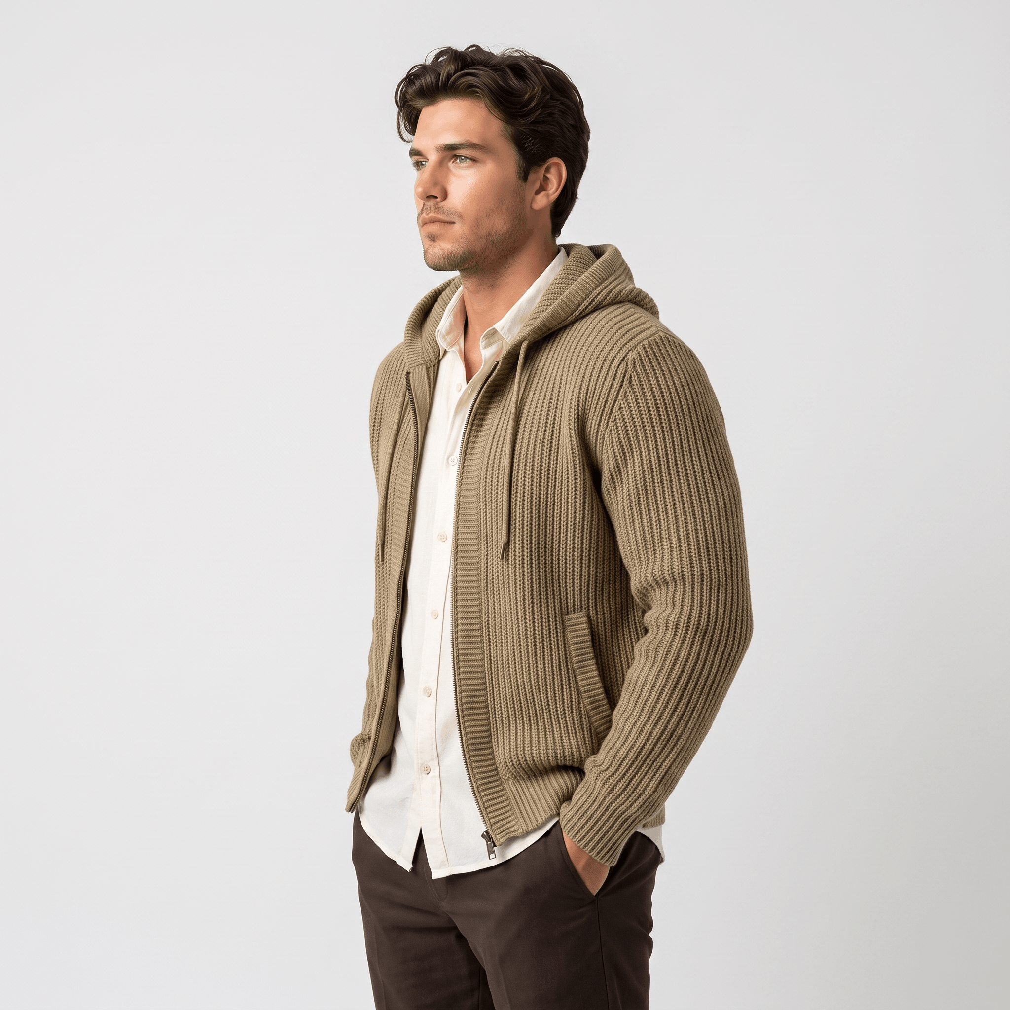 Maddox Hooded Knit Cardigan – Full Zip Ribbed Sweater