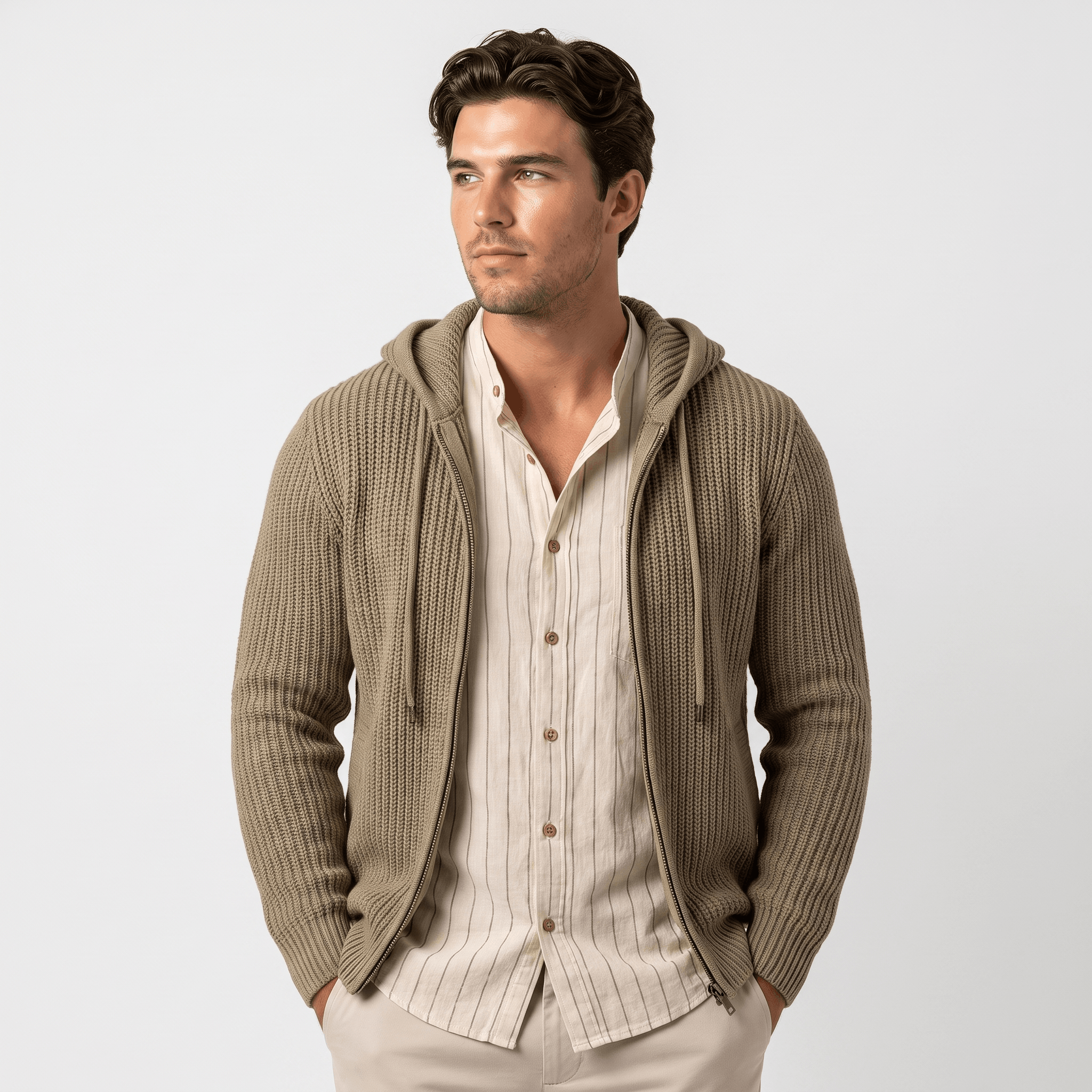 Maddox Hooded Knit Cardigan – Full Zip Ribbed Sweater