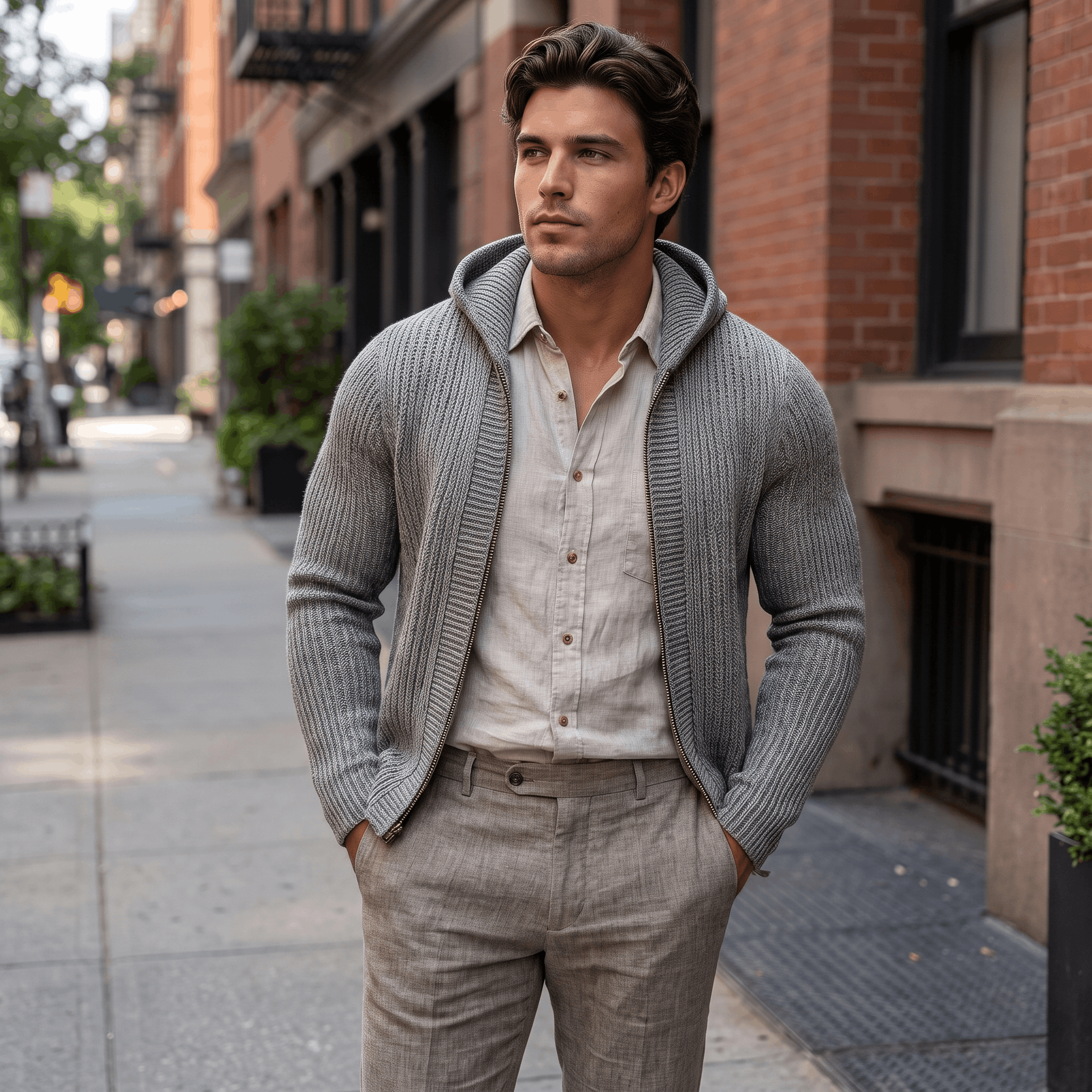Maddox Hooded Knit Cardigan – Full Zip Ribbed Sweater