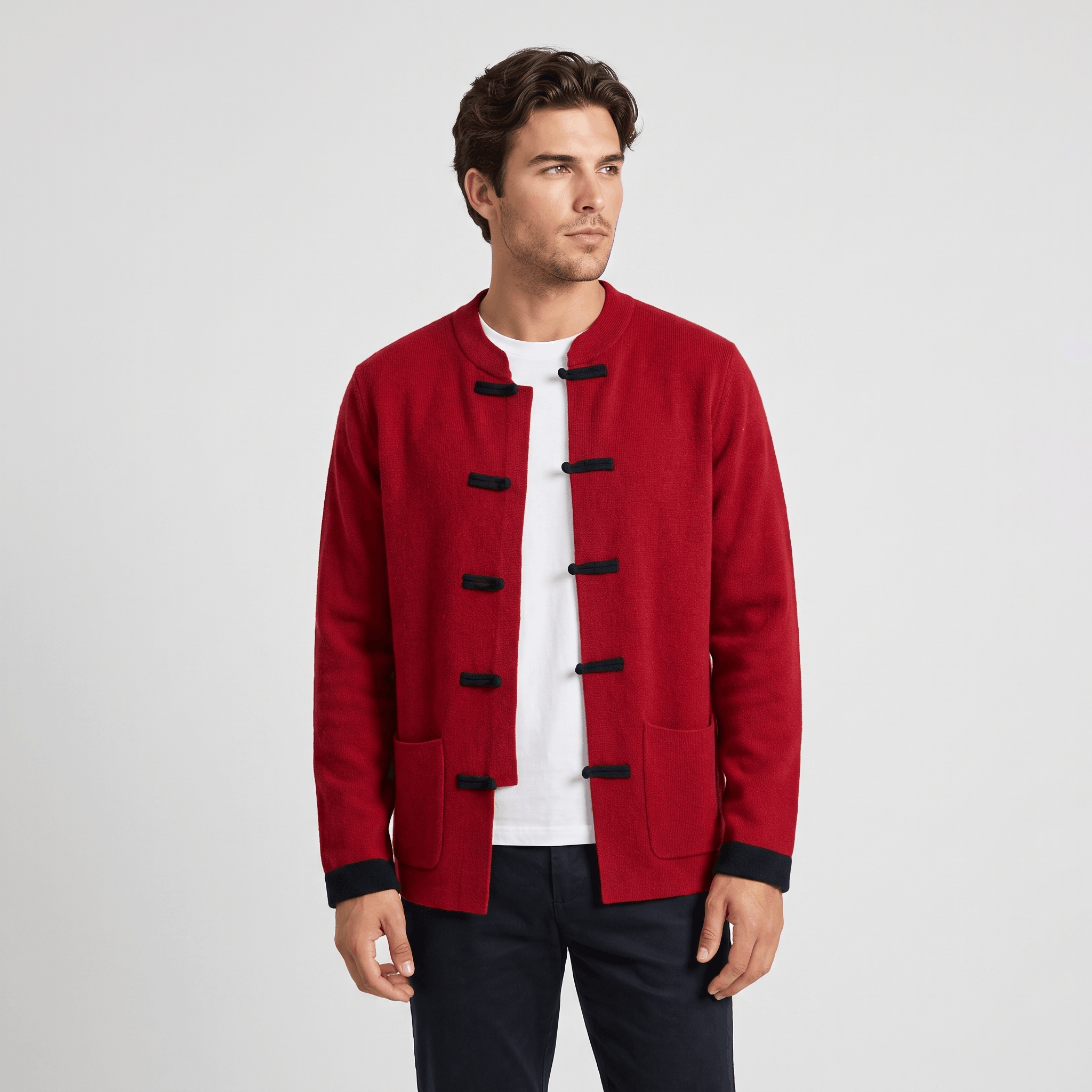Soren Mandarin Knit Cardigan – Traditional Toggle Front Layer