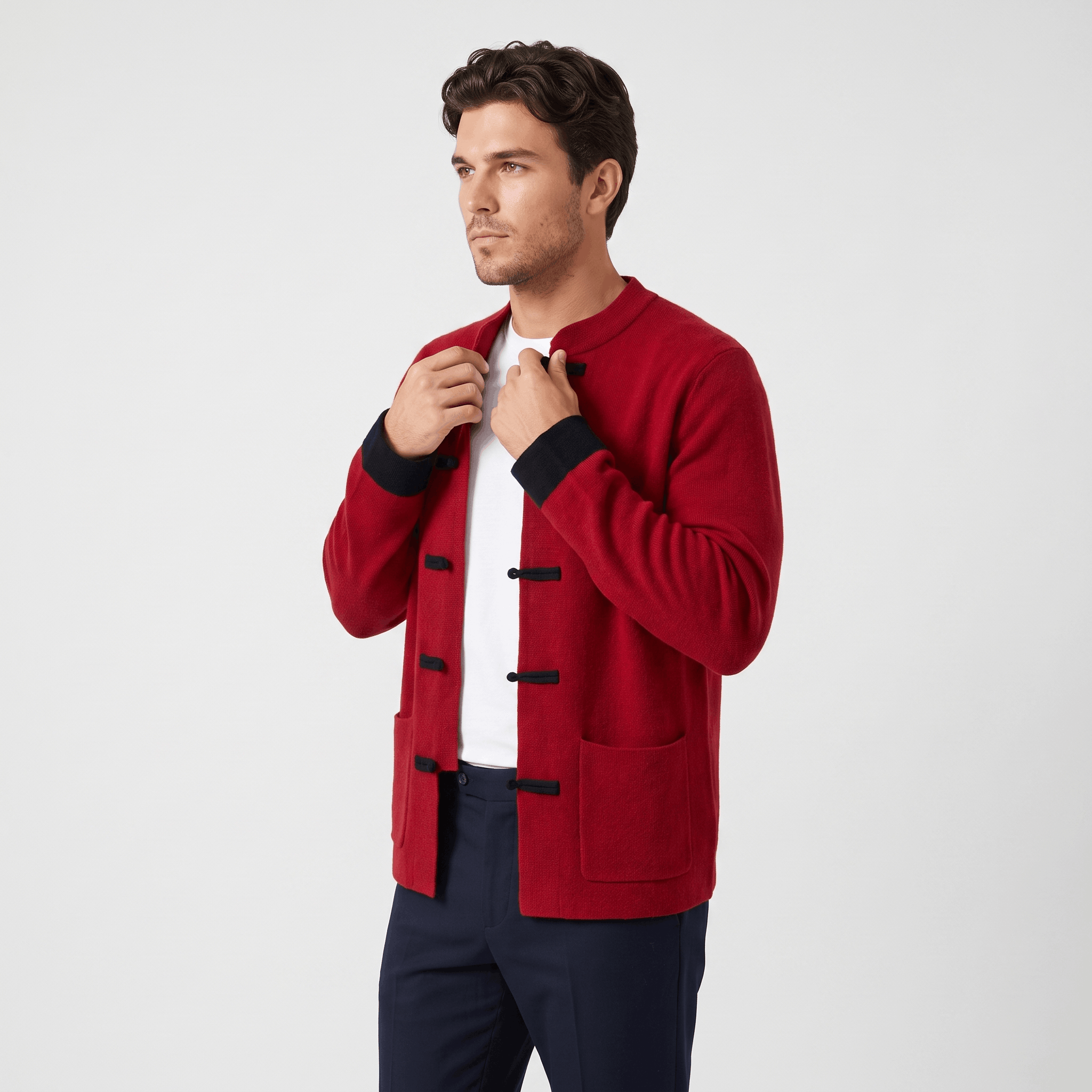 Soren Mandarin Knit Cardigan – Traditional Toggle Front Layer