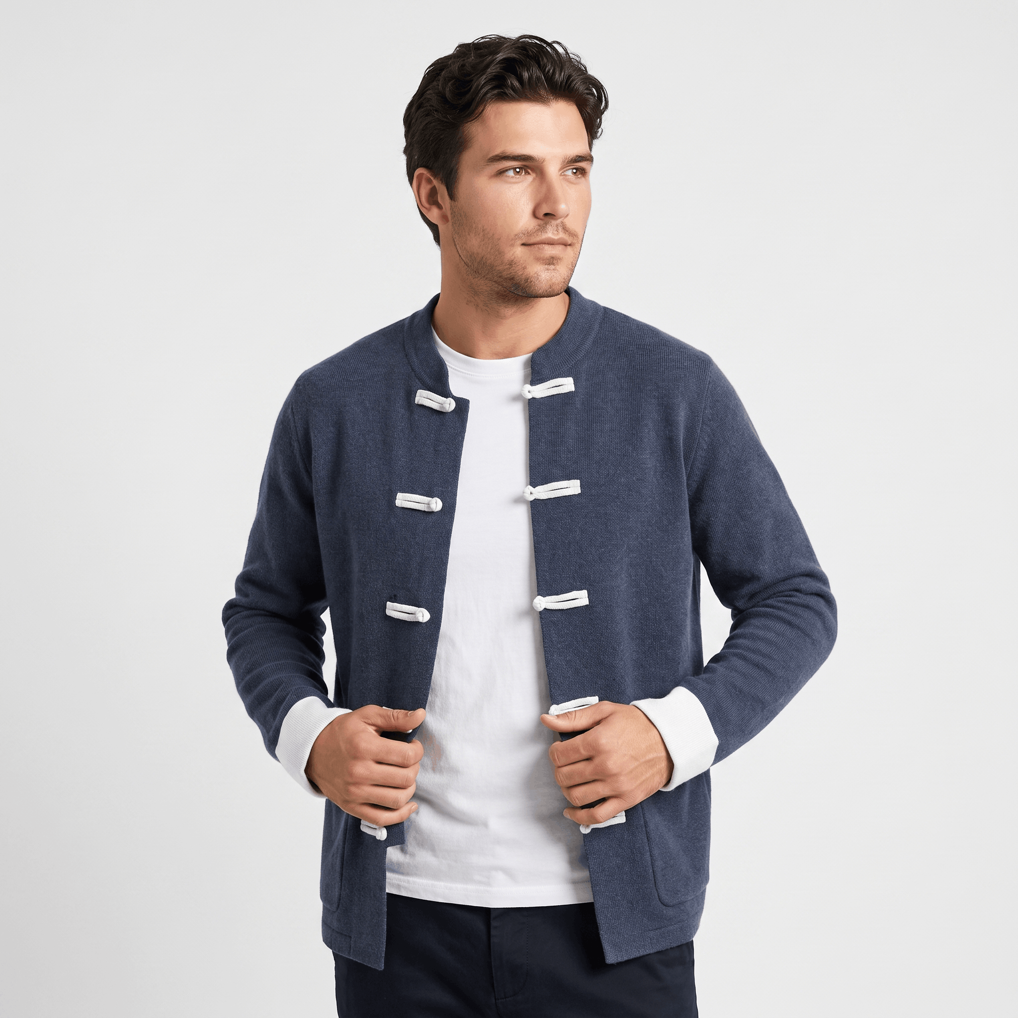 Soren Mandarin Knit Cardigan – Traditional Toggle Front Layer