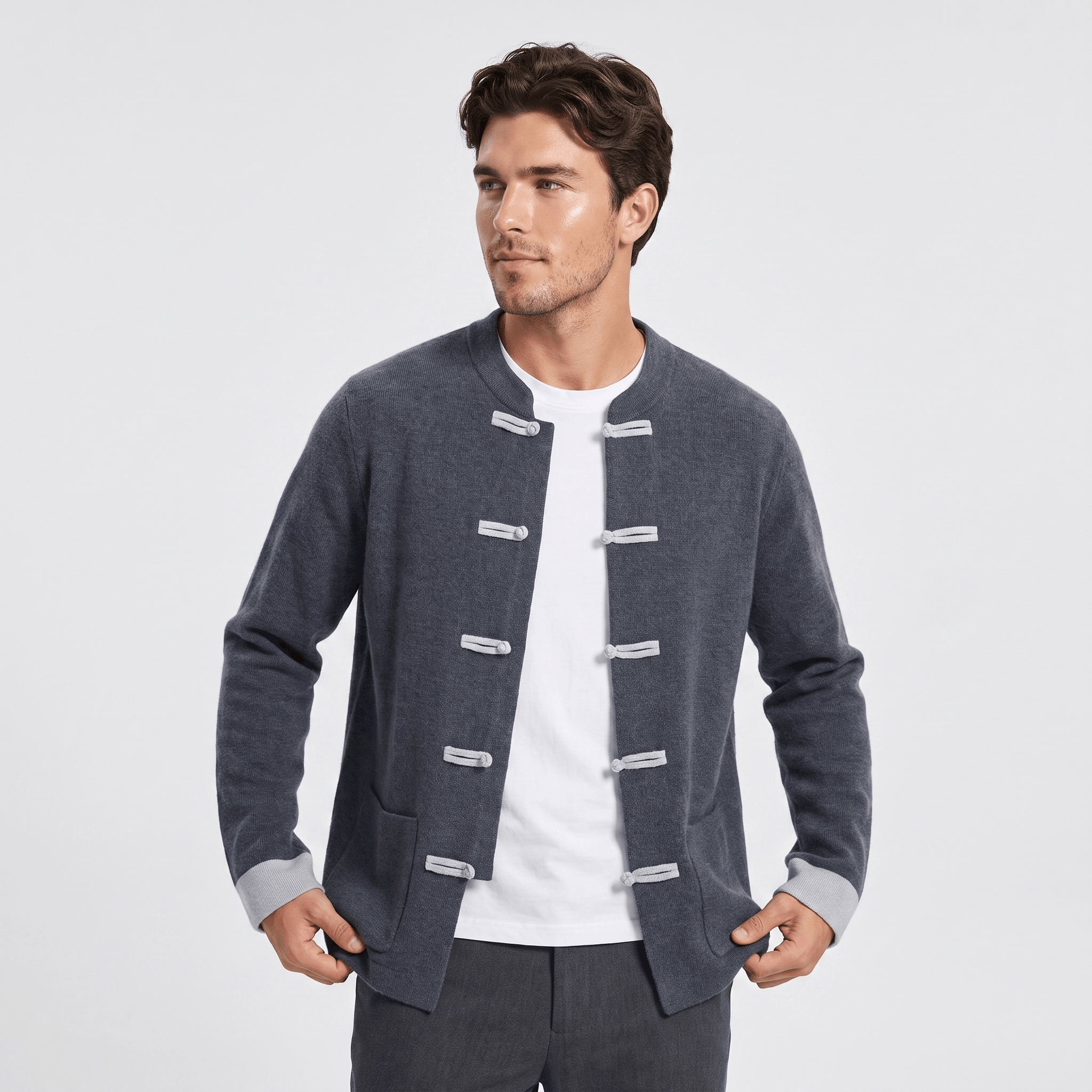 Soren Mandarin Knit Cardigan – Traditional Toggle Front Layer