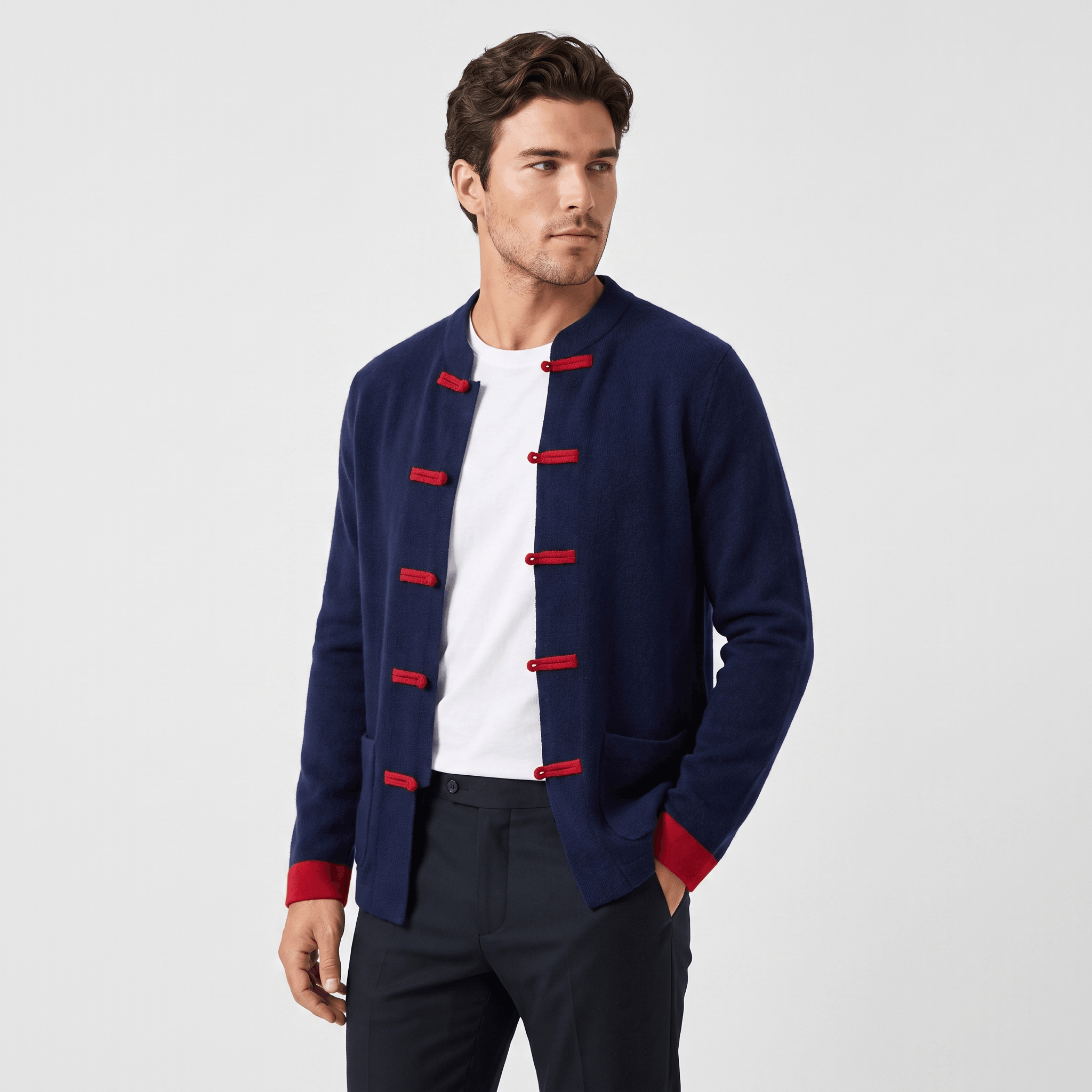 Soren Mandarin Knit Cardigan – Traditional Toggle Front Layer