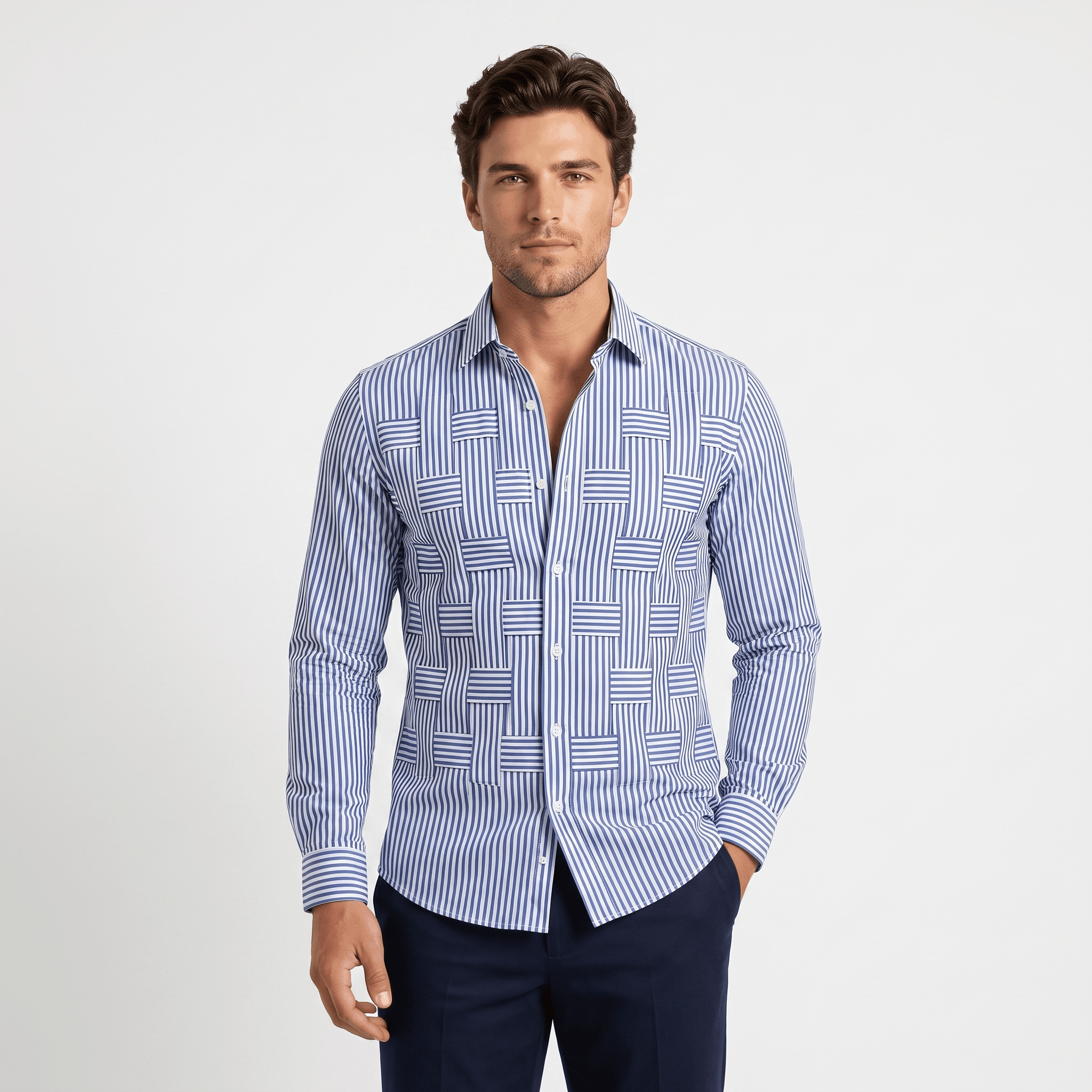 Jefferson Vintage Striped Shirt – Geometric Patchwork Button-Up