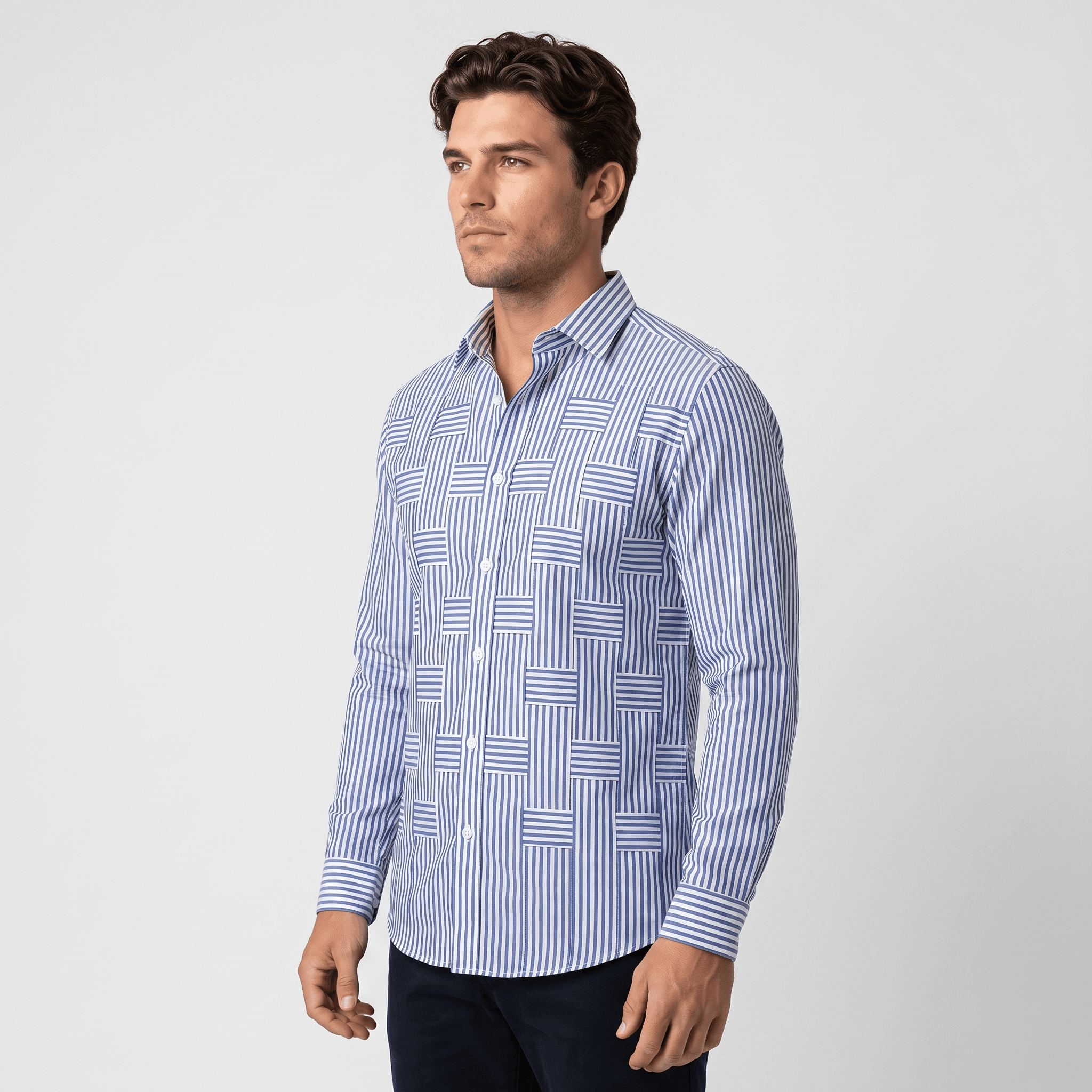 Jefferson Vintage Striped Shirt – Geometric Patchwork Button-Up