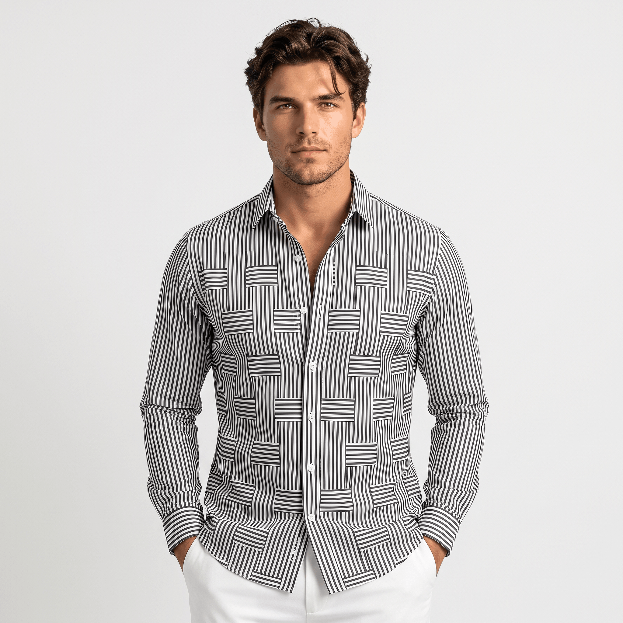 Jefferson Vintage Striped Shirt – Geometric Patchwork Button-Up