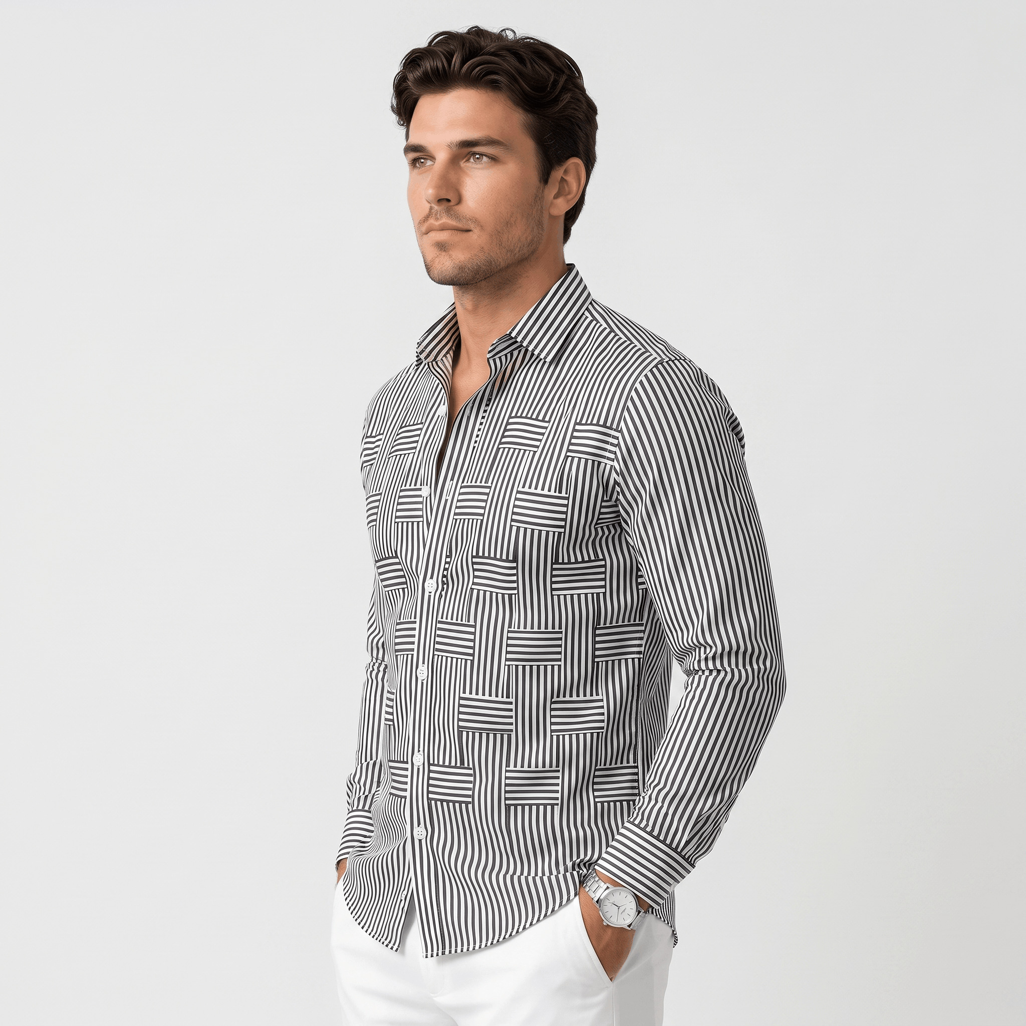 Jefferson Vintage Striped Shirt – Geometric Patchwork Button-Up