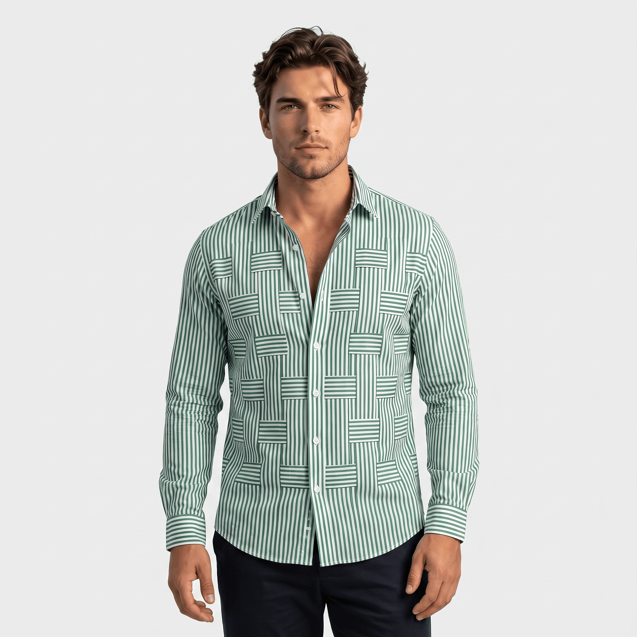 Jefferson Vintage Striped Shirt – Geometric Patchwork Button-Up