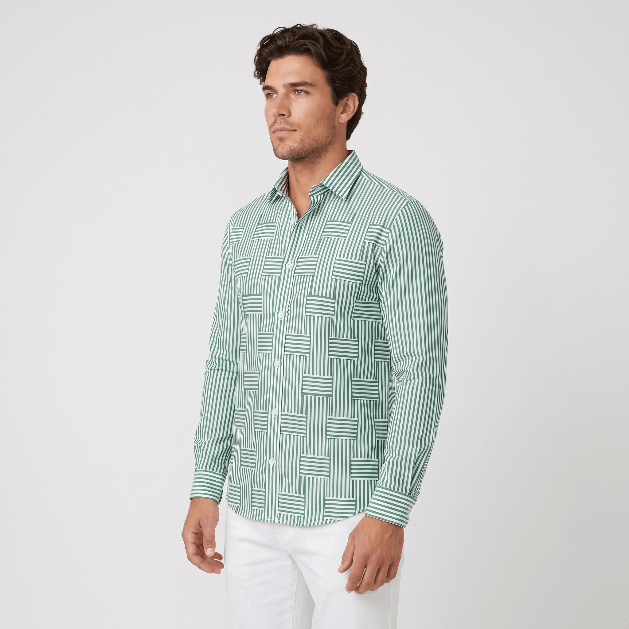Jefferson Vintage Striped Shirt – Geometric Patchwork Button-Up