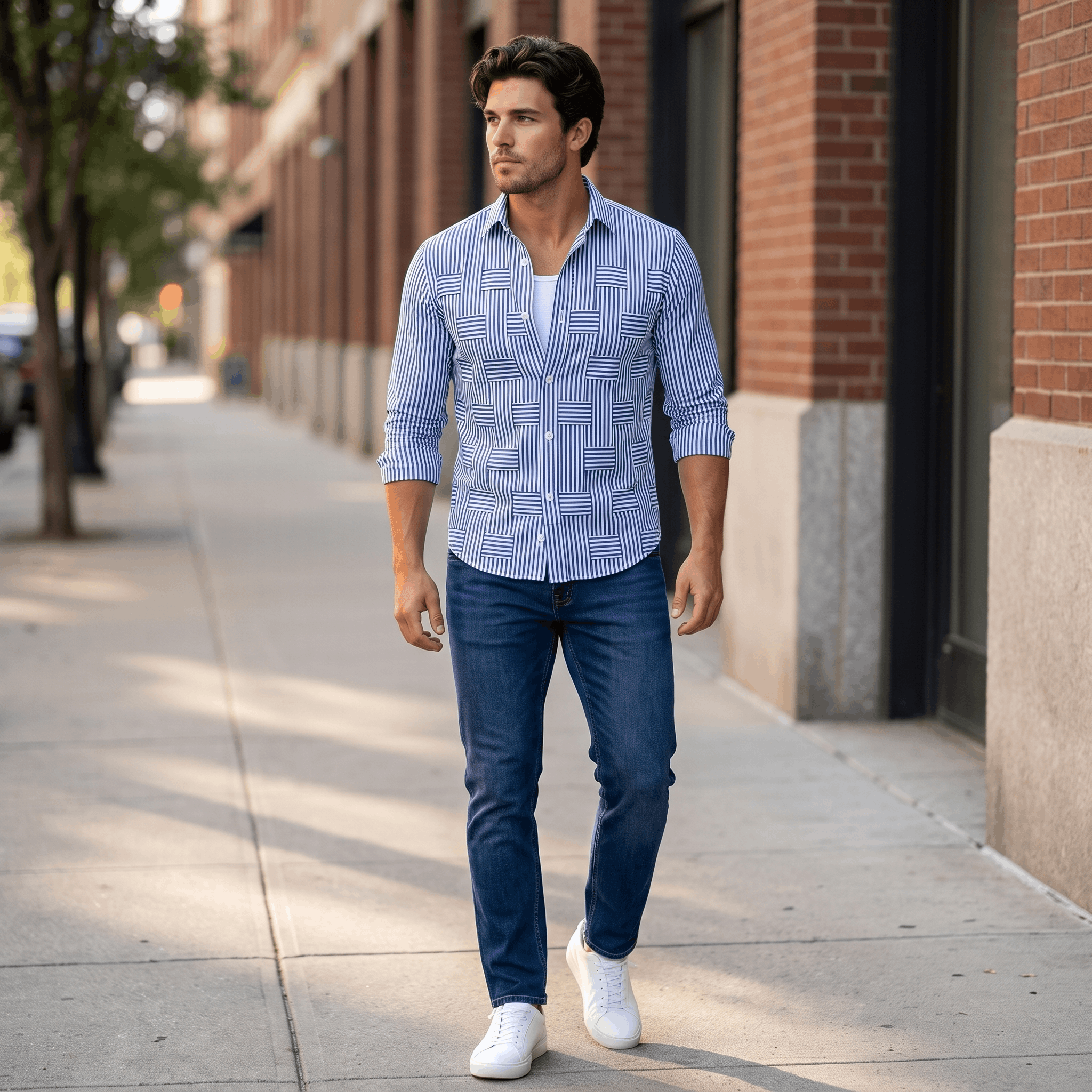 Jefferson Vintage Striped Shirt – Geometric Patchwork Button-Up