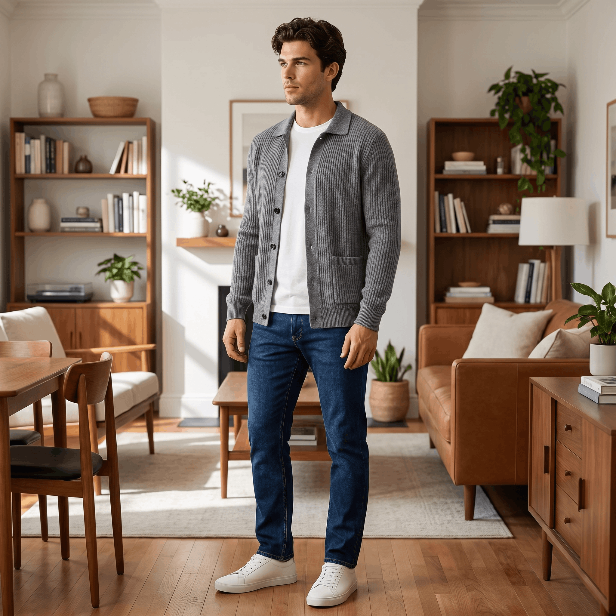 Jackson Textured Knit Cardigan – Collared Button Layer