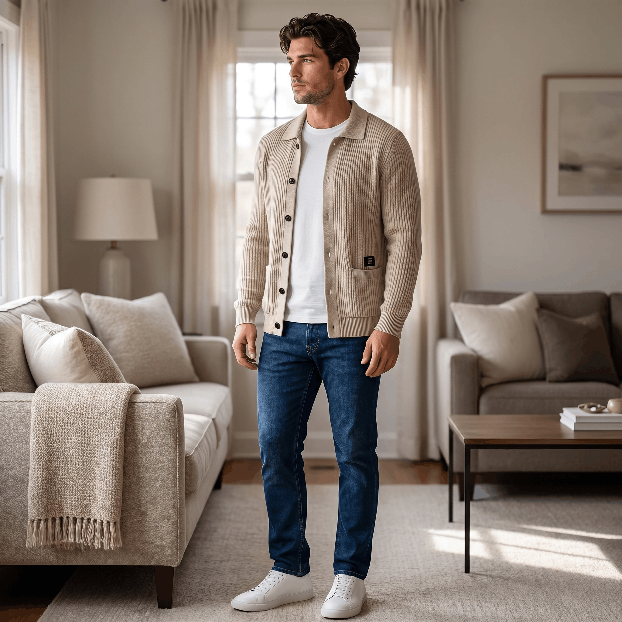 Jackson Textured Knit Cardigan – Collared Button Layer
