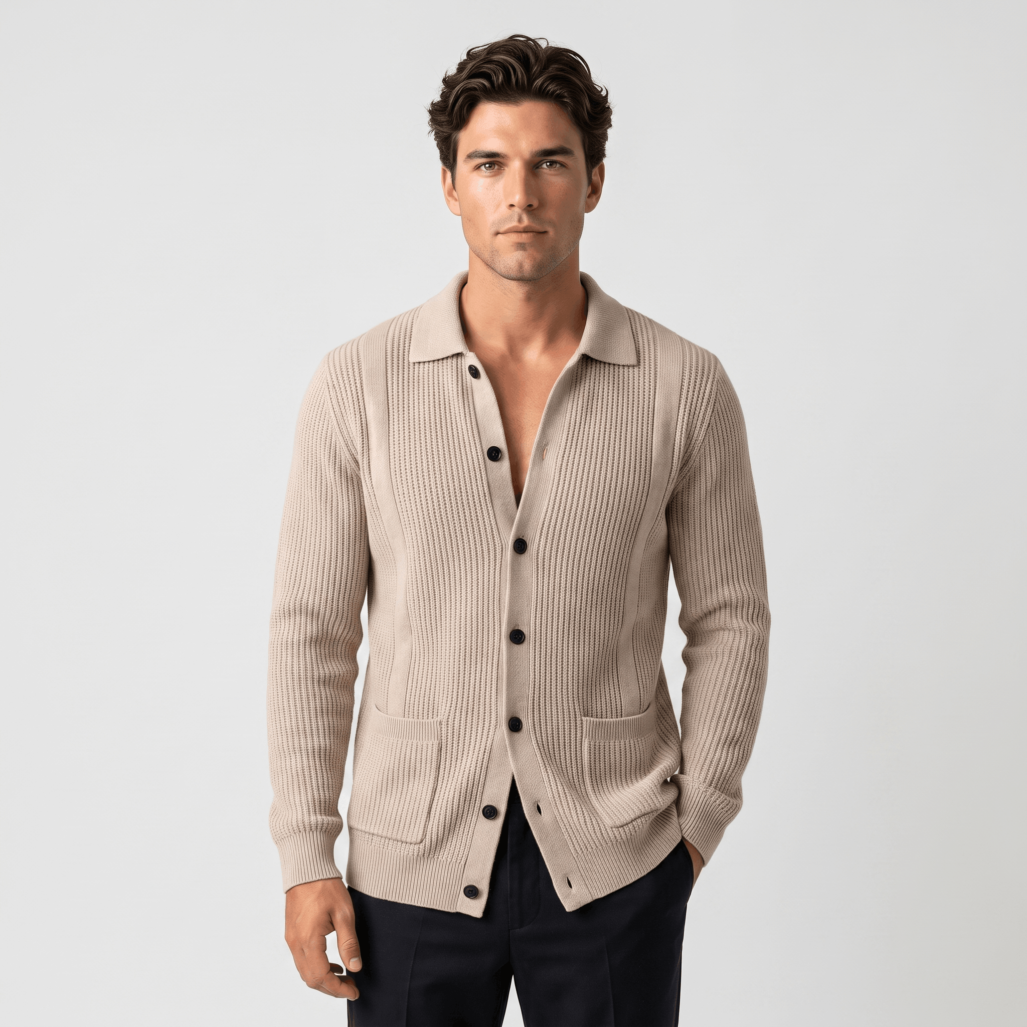Jackson Textured Knit Cardigan – Collared Button Layer