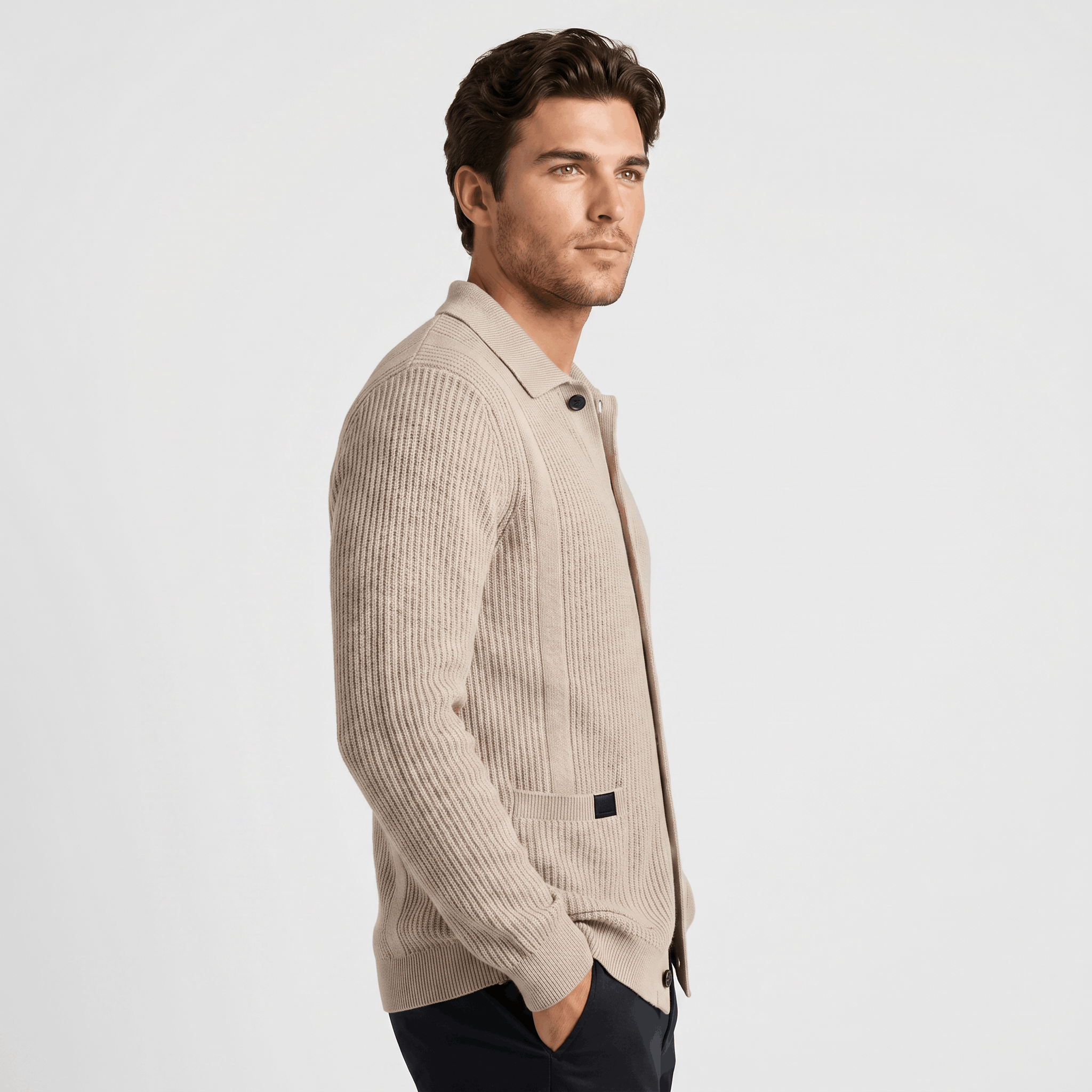 Jackson Textured Knit Cardigan – Collared Button Layer