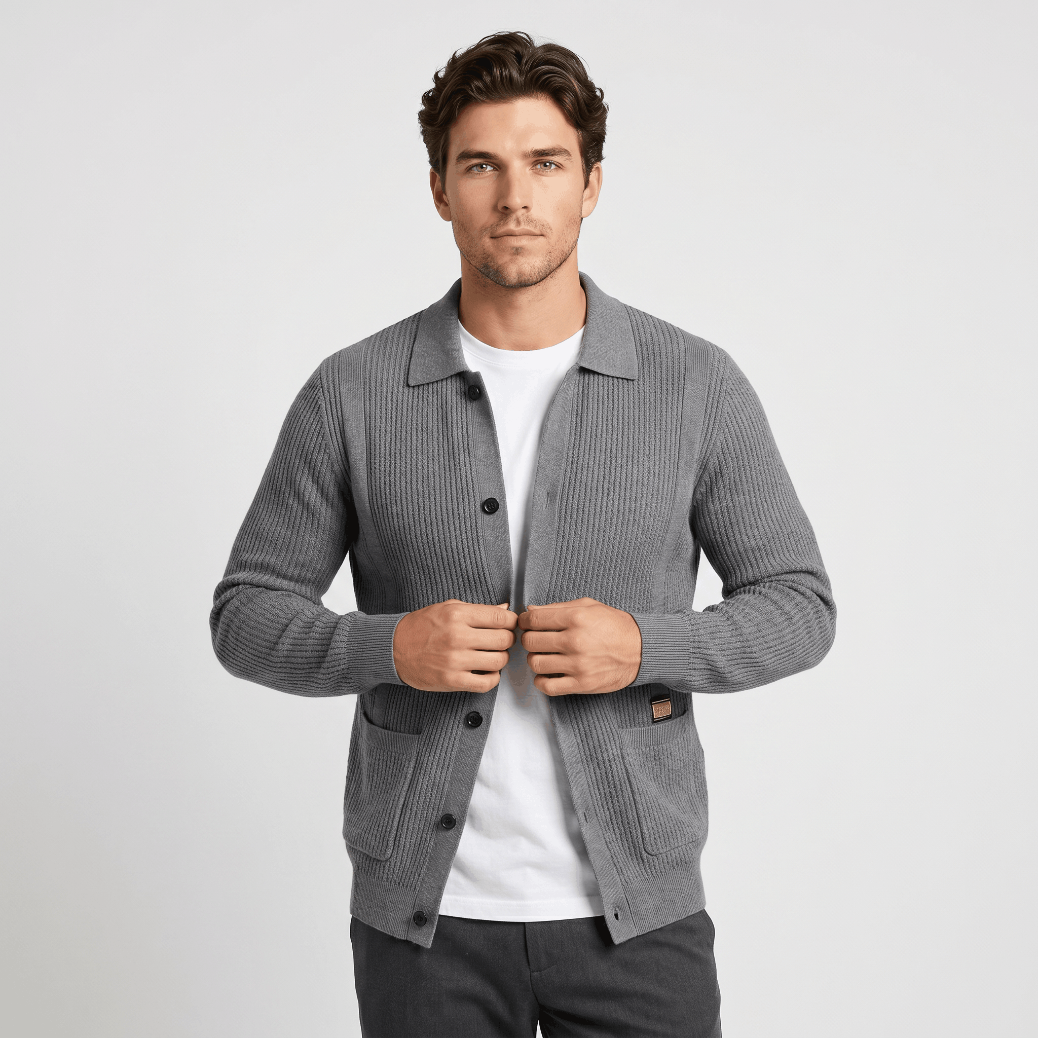 Jackson Textured Knit Cardigan – Collared Button Layer