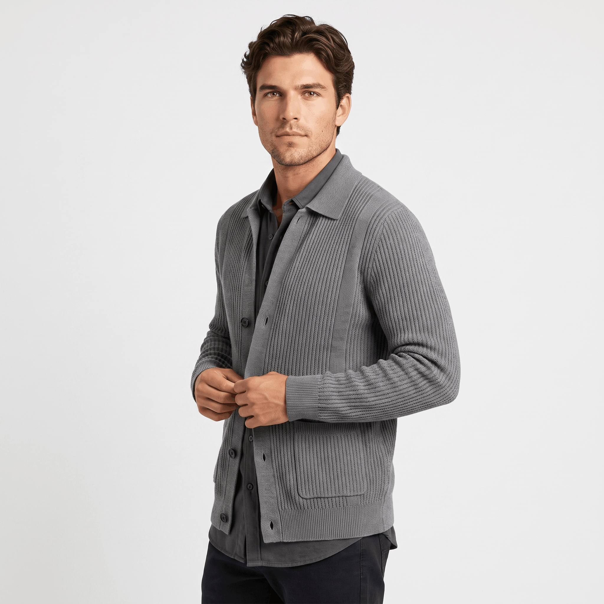 Jackson Textured Knit Cardigan – Collared Button Layer