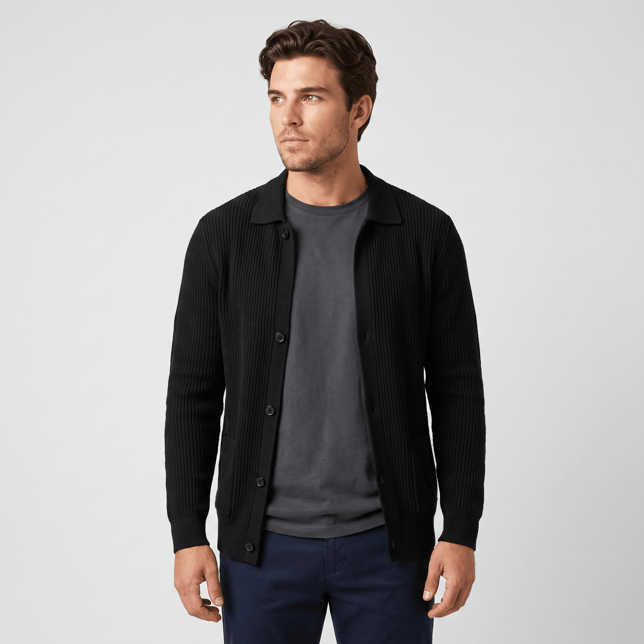 Jackson Textured Knit Cardigan – Collared Button Layer