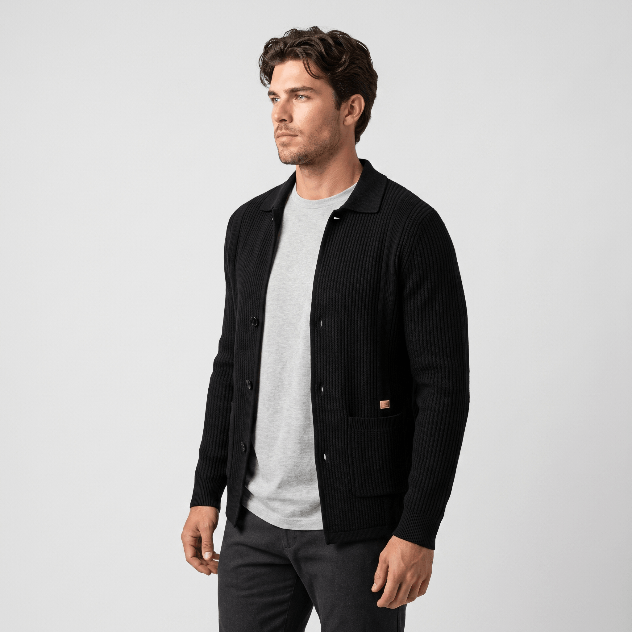 Jackson Textured Knit Cardigan – Collared Button Layer