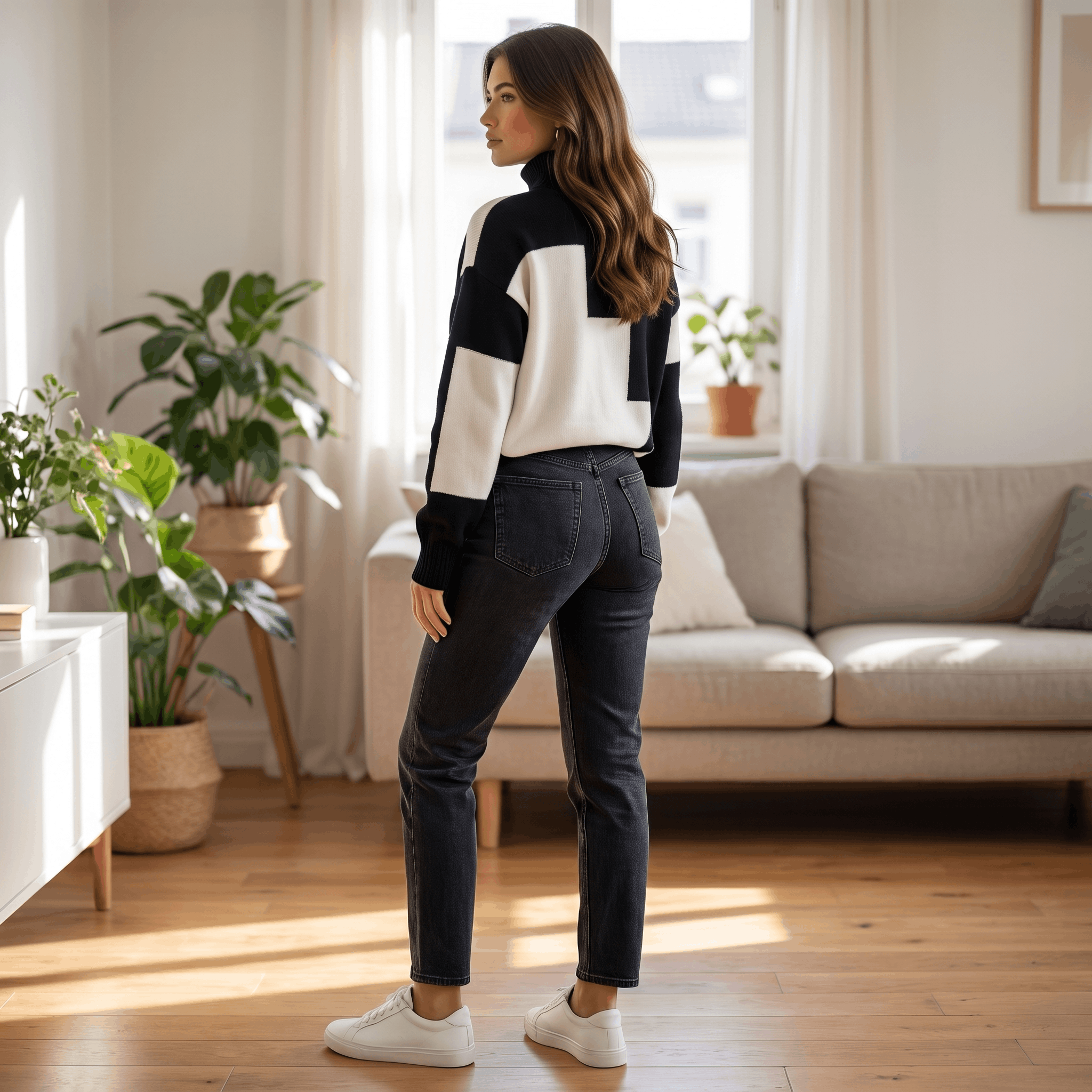 Fiona Geometric Turtleneck Sweater – Heavy Knit Pullover