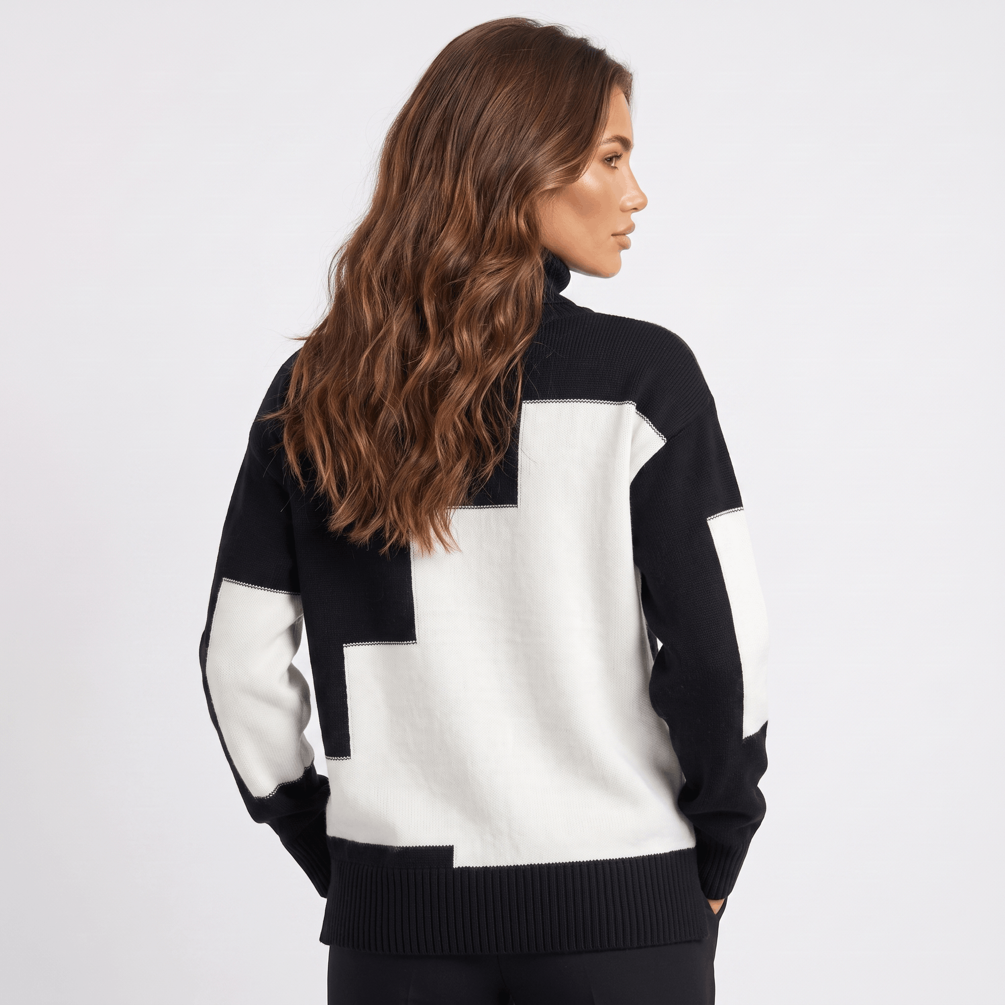Fiona Geometric Turtleneck Sweater – Heavy Knit Pullover