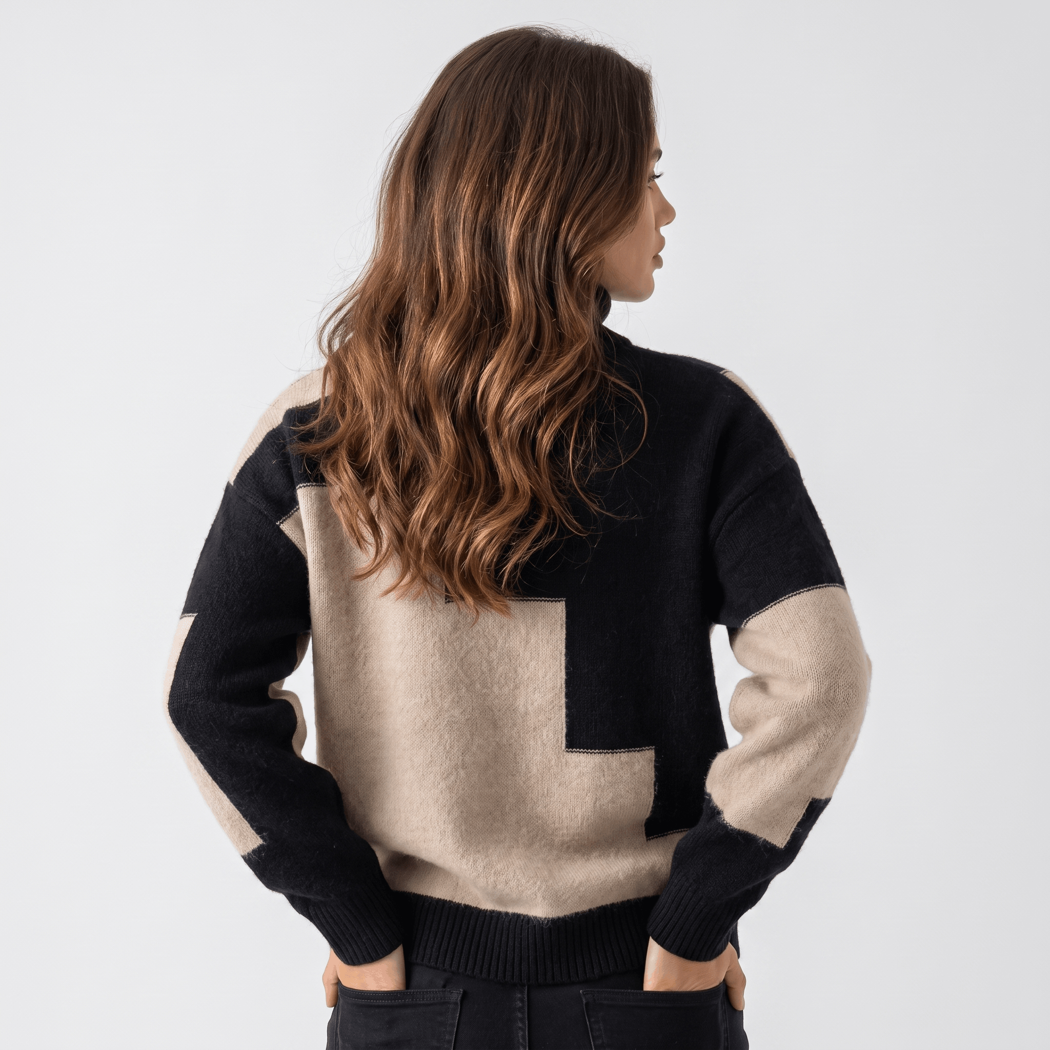 Fiona Geometric Turtleneck Sweater – Heavy Knit Pullover