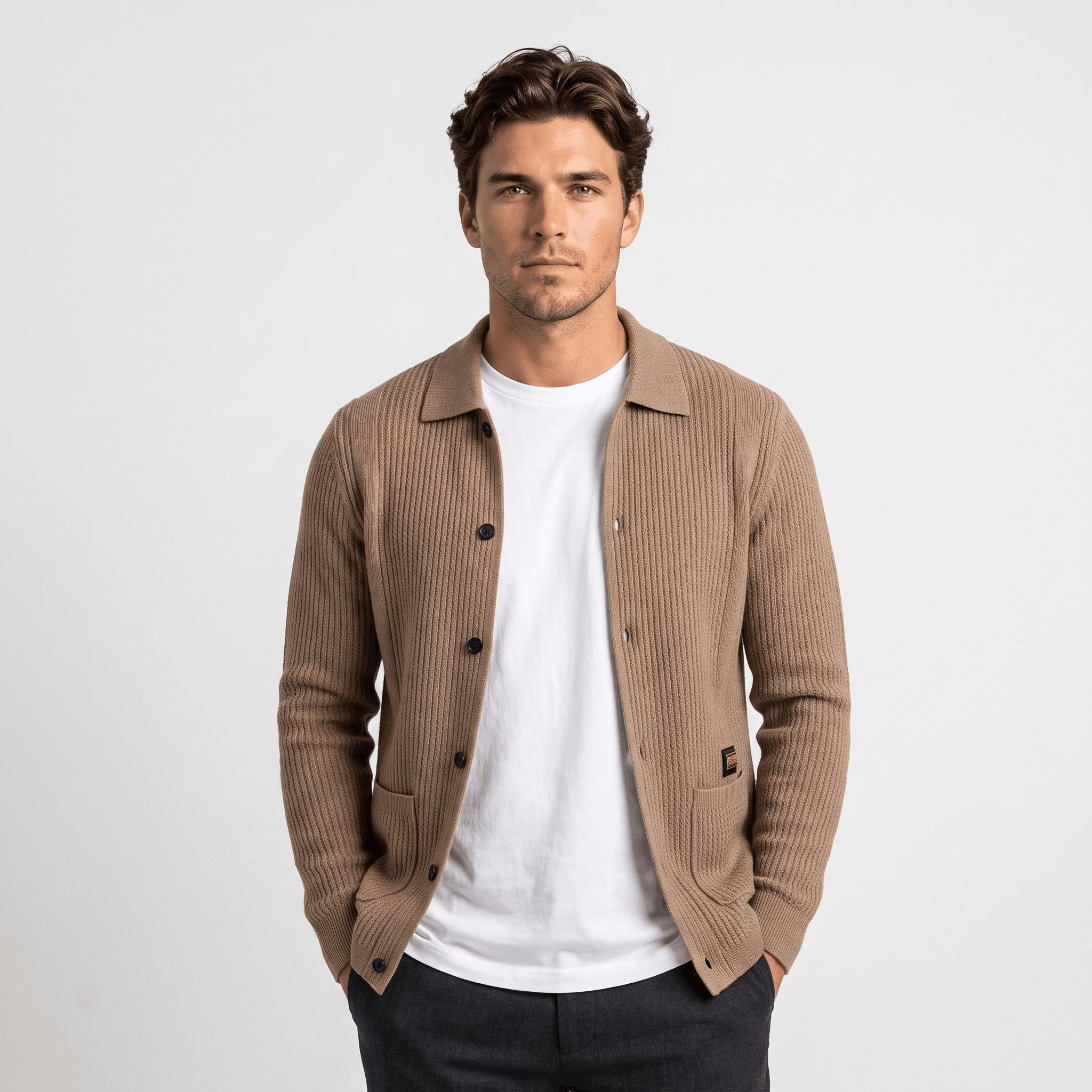 Jackson Textured Knit Cardigan – Collared Button Layer