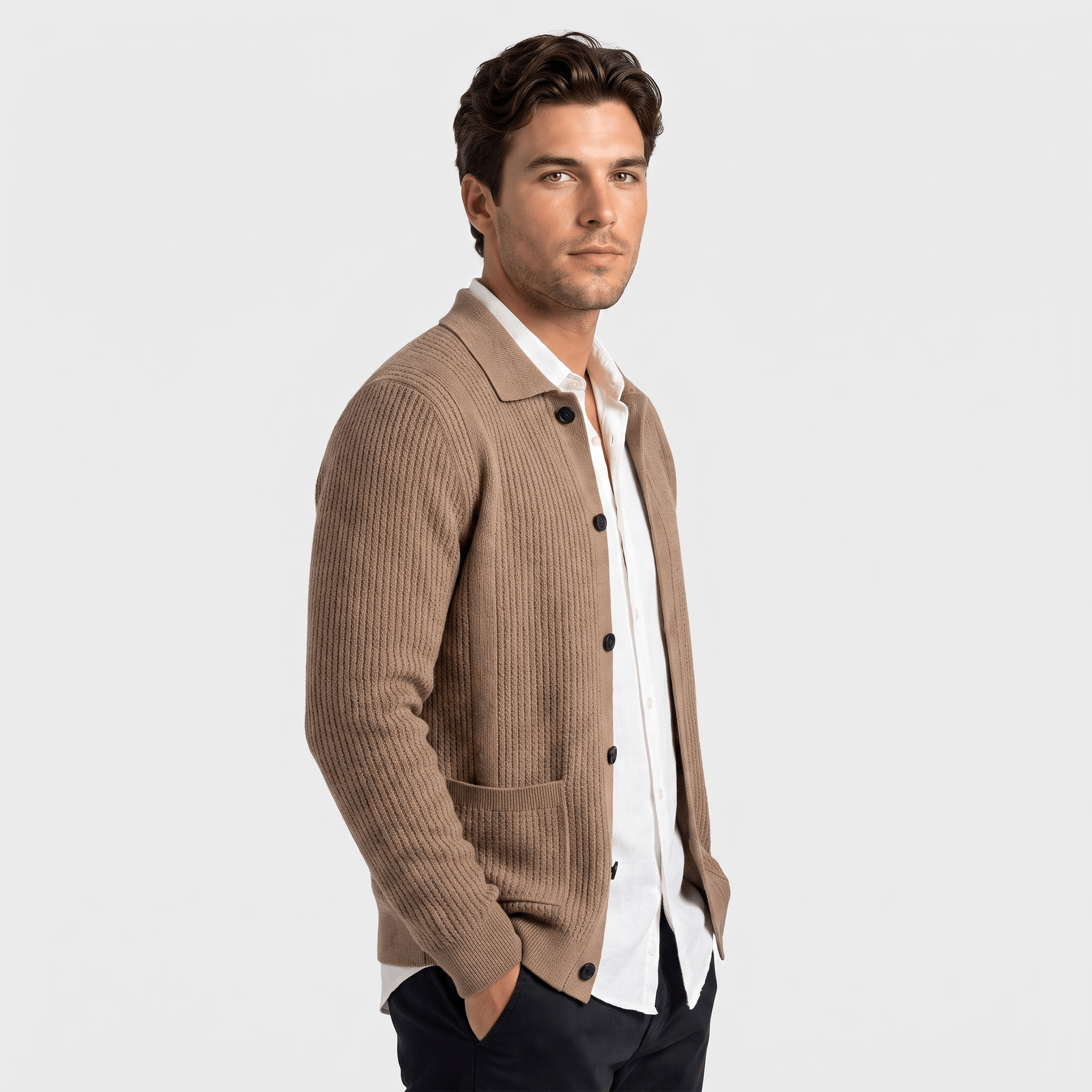 Jackson Textured Knit Cardigan – Collared Button Layer