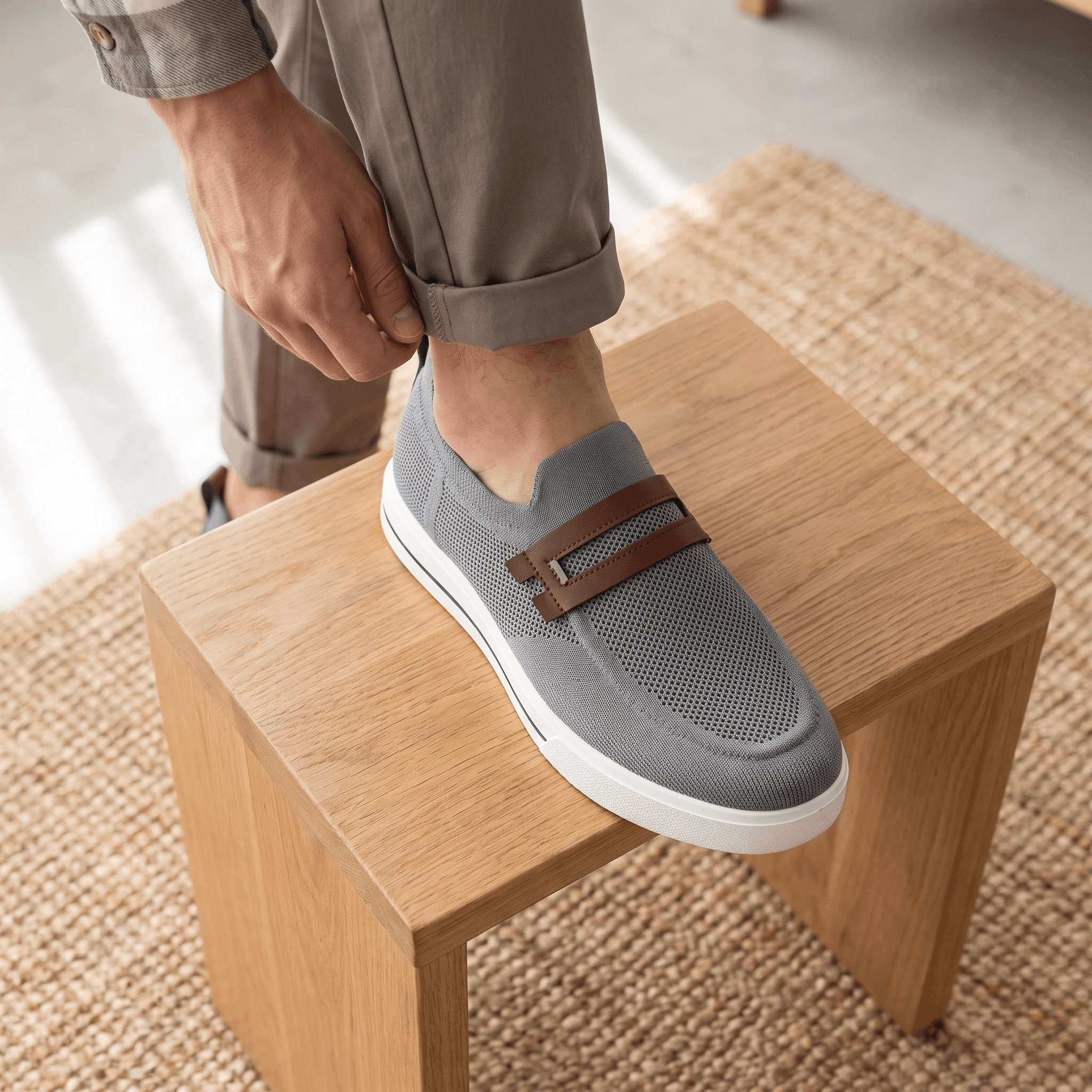 Orson Mesh Slip-On Sneakers – Leather Strap Lightweight Breathable Trainers